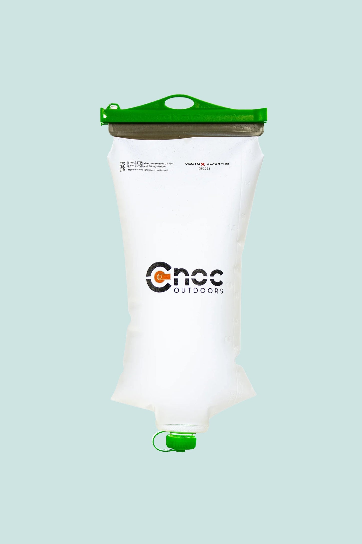CNOC VectoX 2L Water Bladder 28mm Thread with green top and mouthpiece for easy hydration.