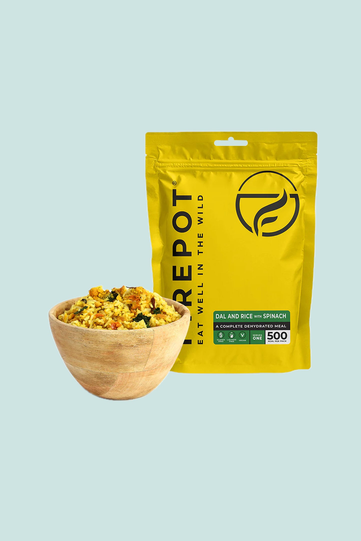 Firepot Dal and Rice with Spinach, Regular Serving.