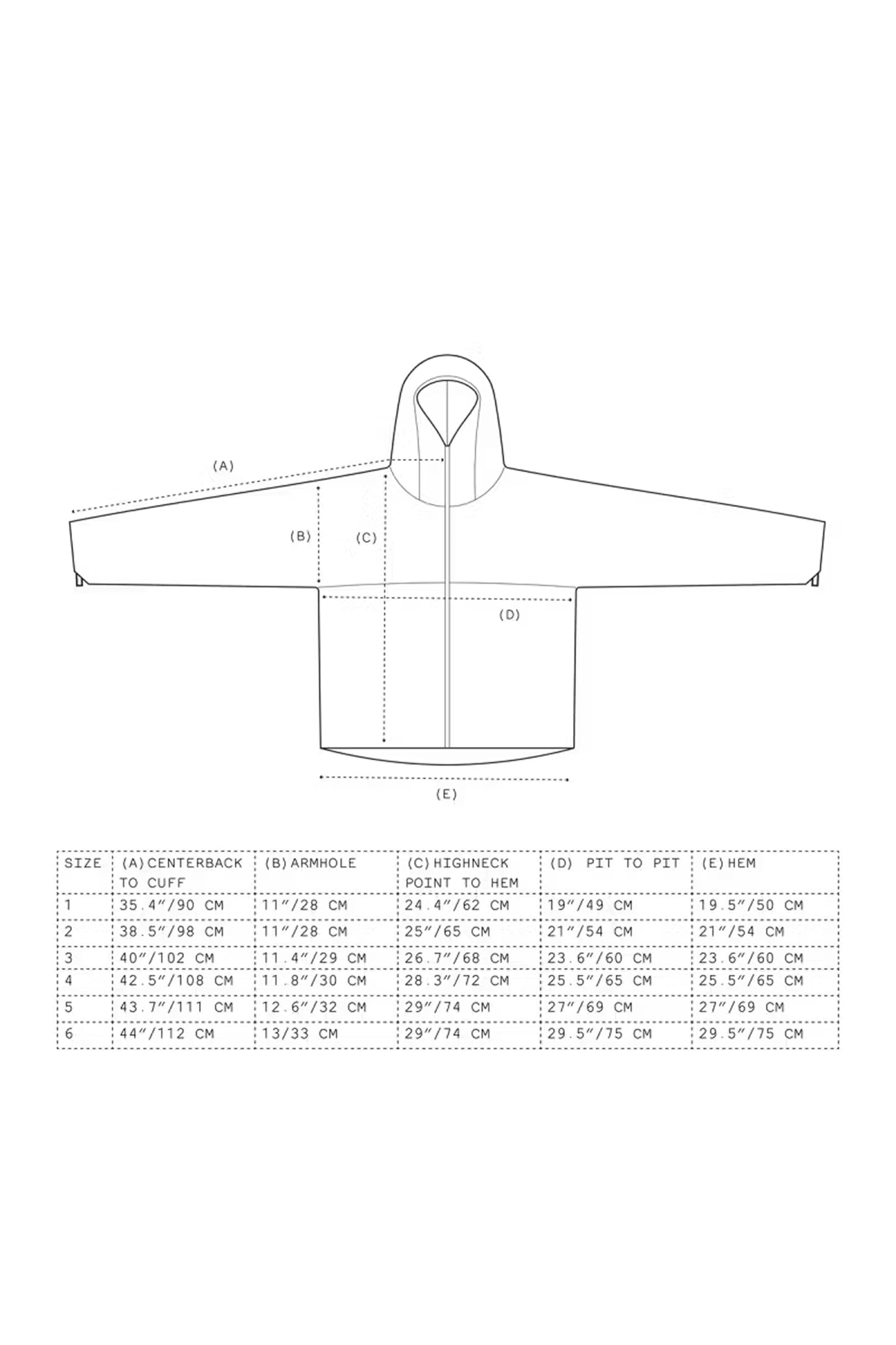 Technical size chart for the Gnuhr Breaker Wind shirt v1.5 - Pavement, illustrating dimensions.