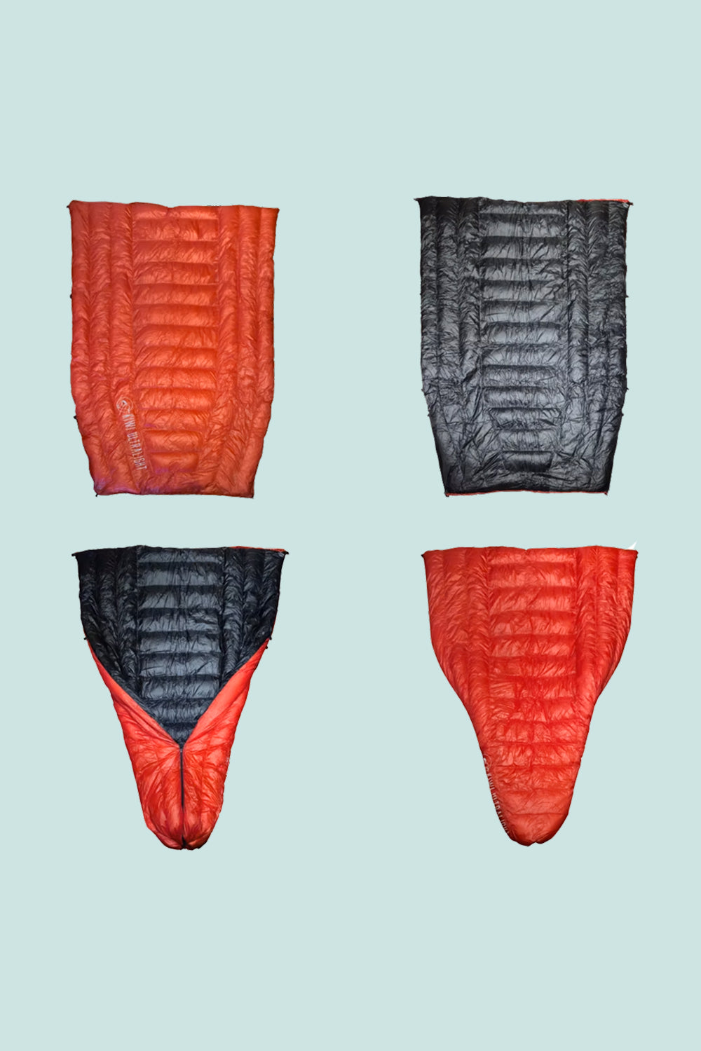 Kiwi Ultralight Quilt 850 Fill Down 0° - Red showing various angles and details of the quilt design.