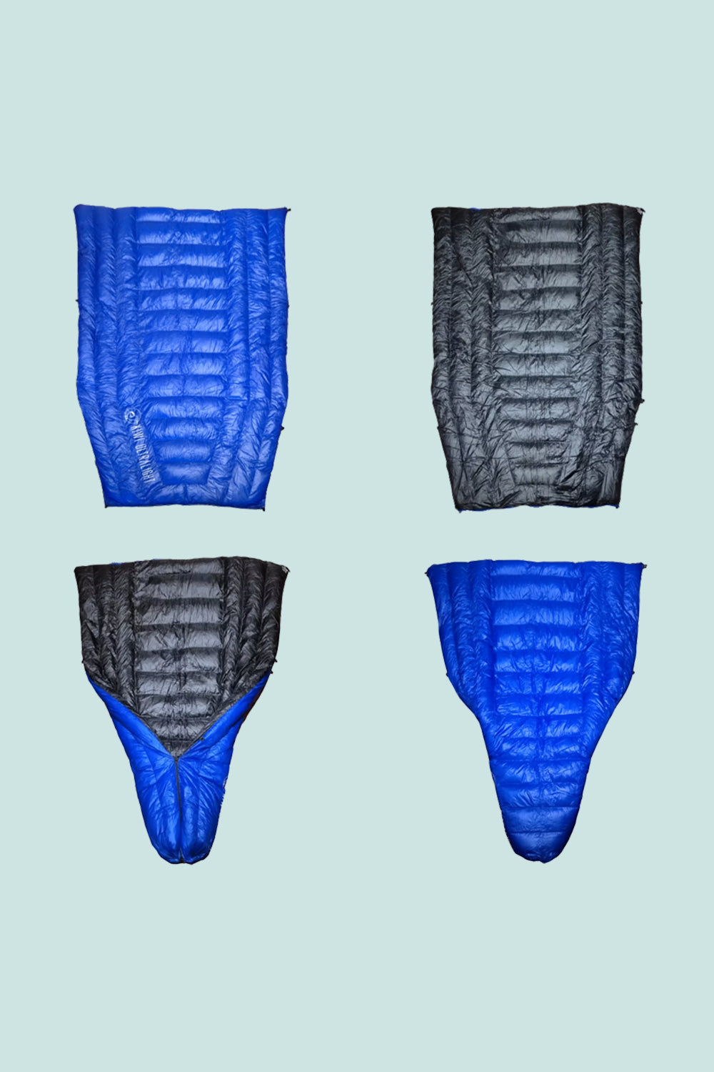 Kiwi Ultralight Quilt 850 Fill Down -5° - Blue in various views showing design and features.