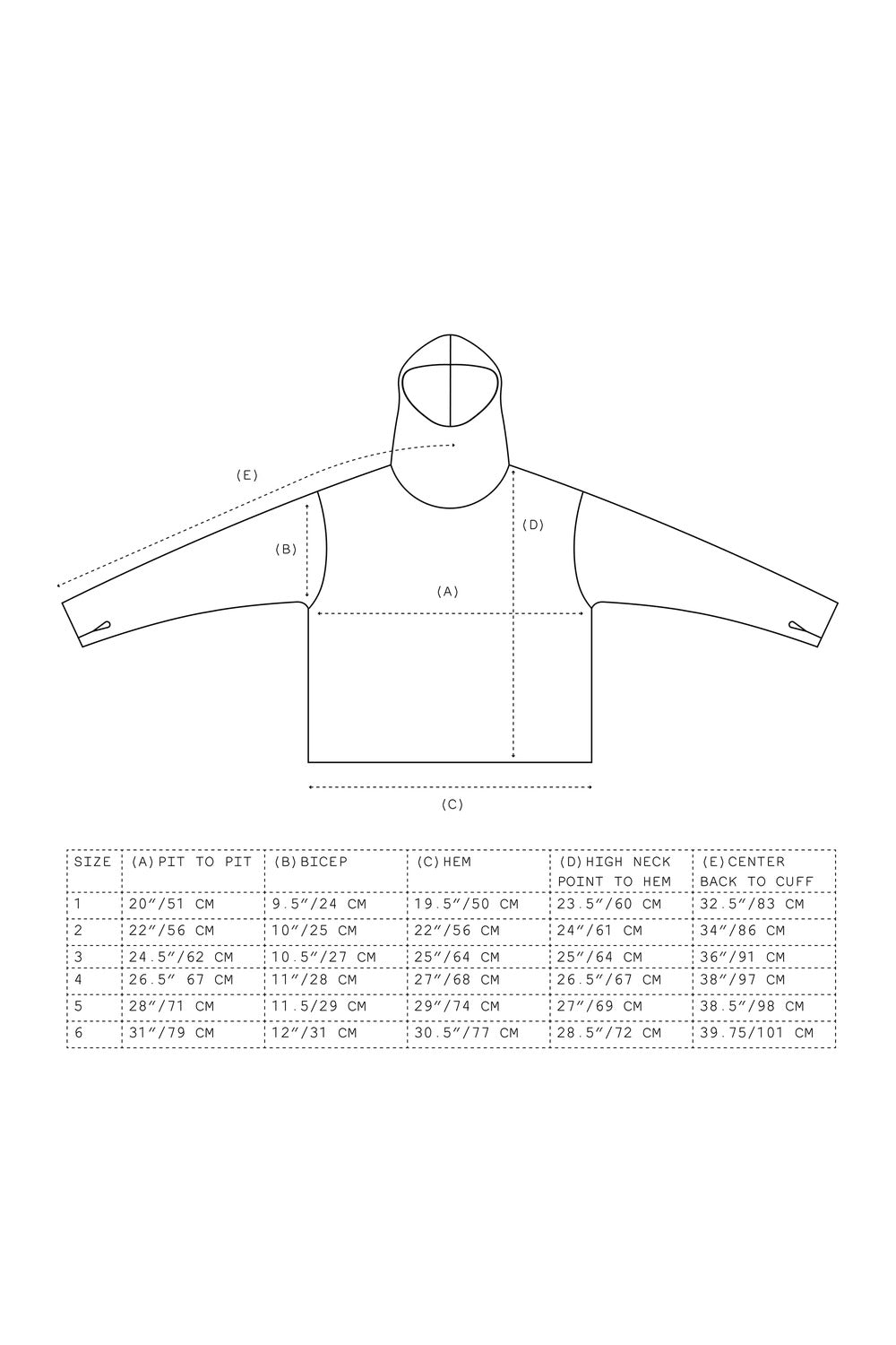 Shag Hoodie v2.0 size guide