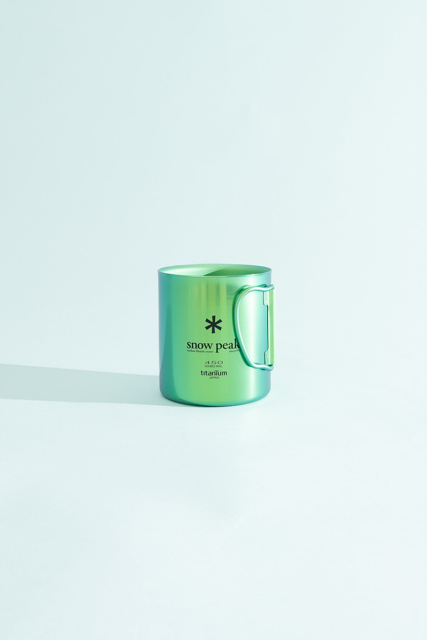 Snow Peak Titanium Double Wall Cup 450 in Green, view 2.