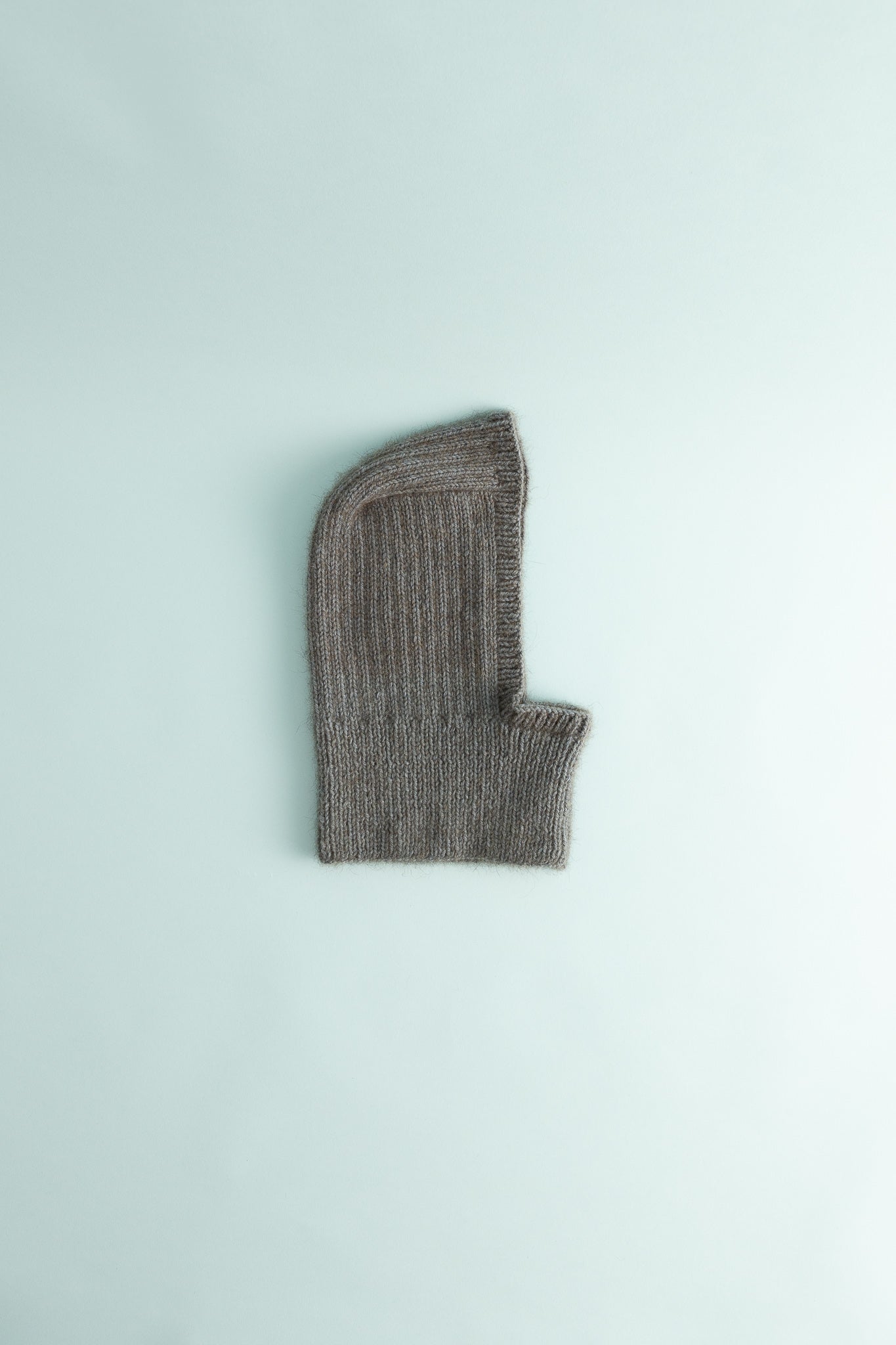 Balaclava - Grey Blue, handknitted merino yarn, soft and warm, features rib knit for stretch and thickness.