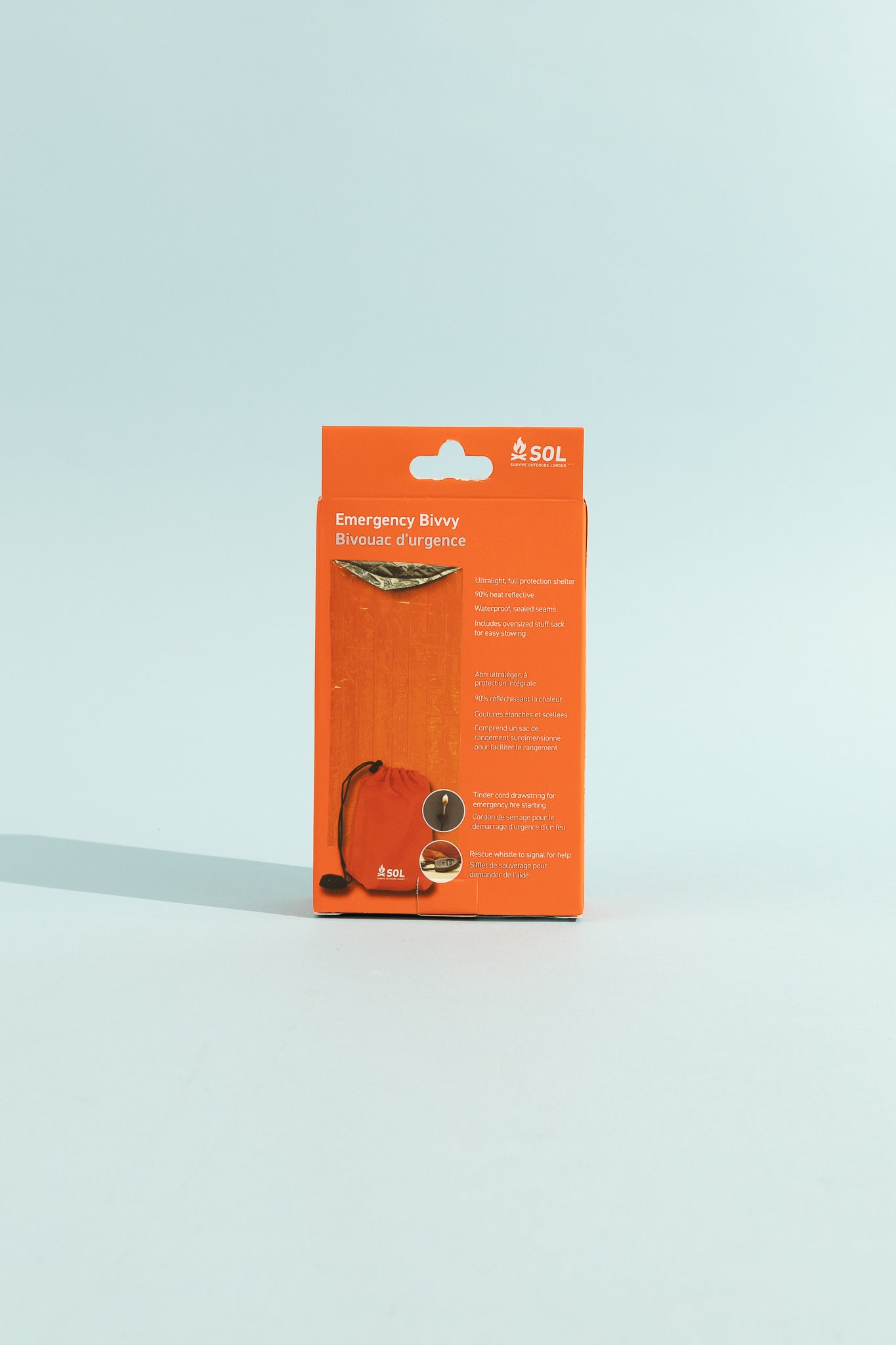 SOL Emergency Bivvy packaging showcasing its lightweight design for outdoor emergencies.