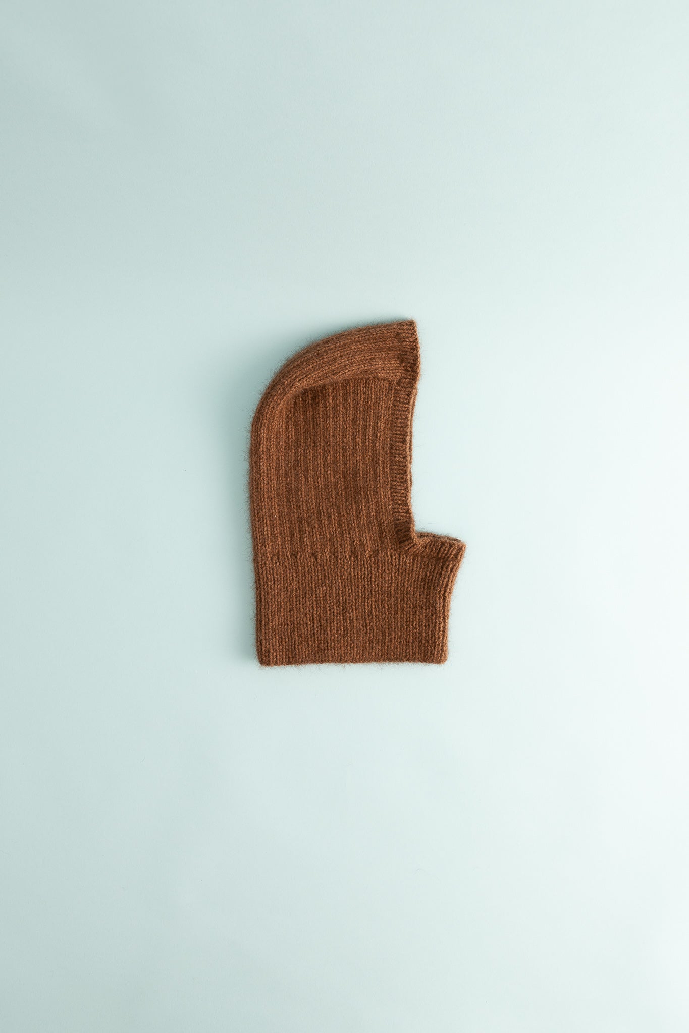 Bonnie Wroe Balaclava - Chestnut, handknitted loop hat beanie made from soft possum merino yarn.