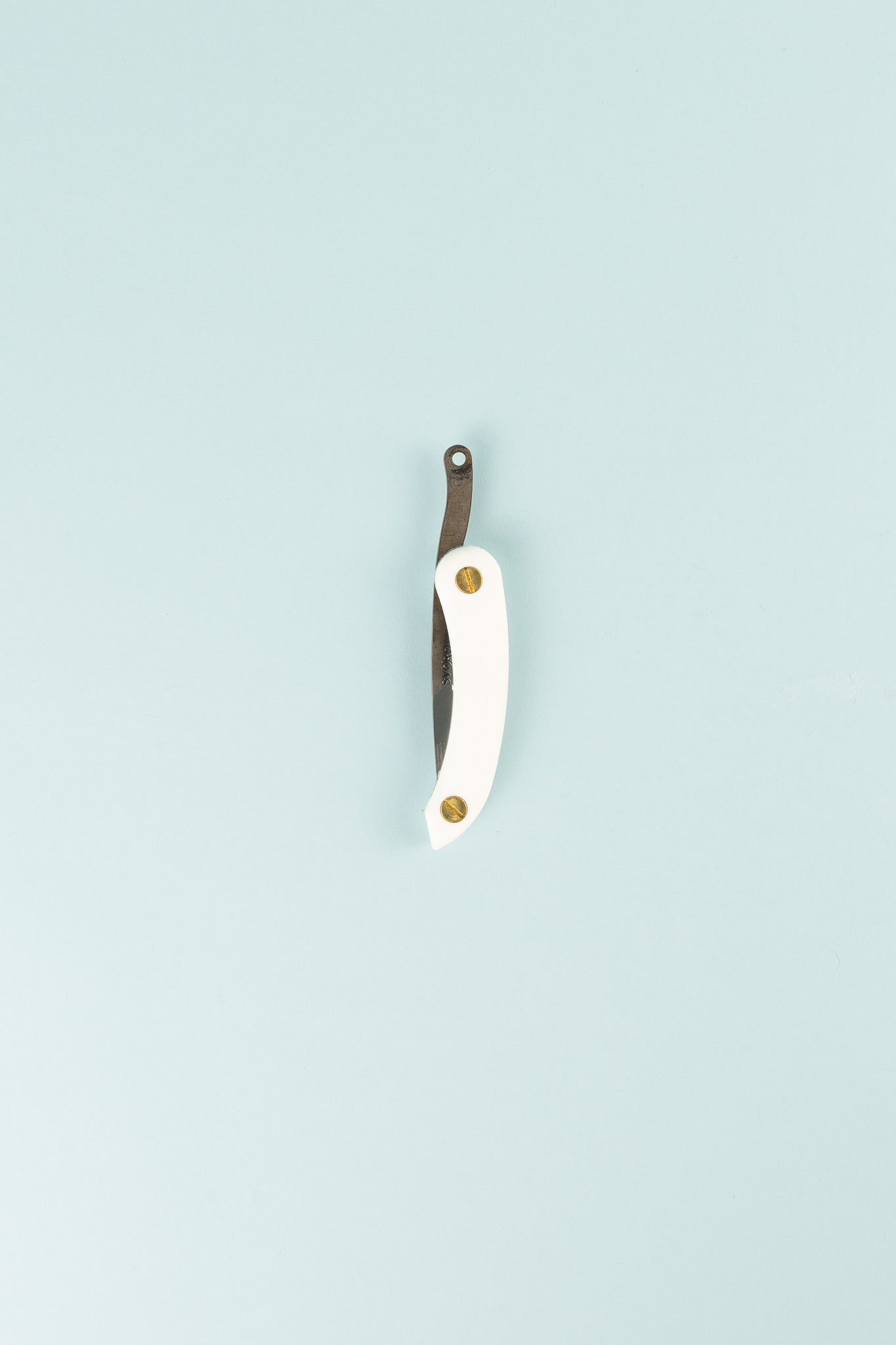 Peasant Knife Mini - White, handcrafted knife with a carbon steel blade and white handle.