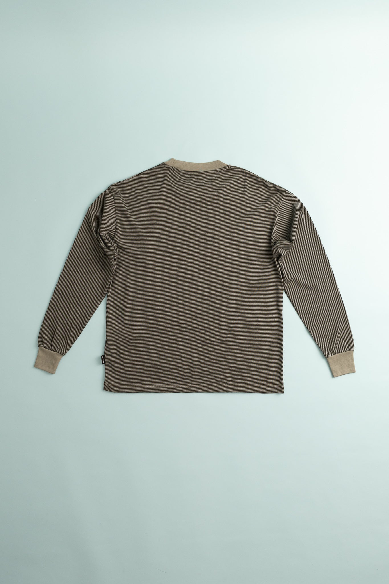 Snow Peak Wool Stripe L/S T-Shirt in Greige, view 3.