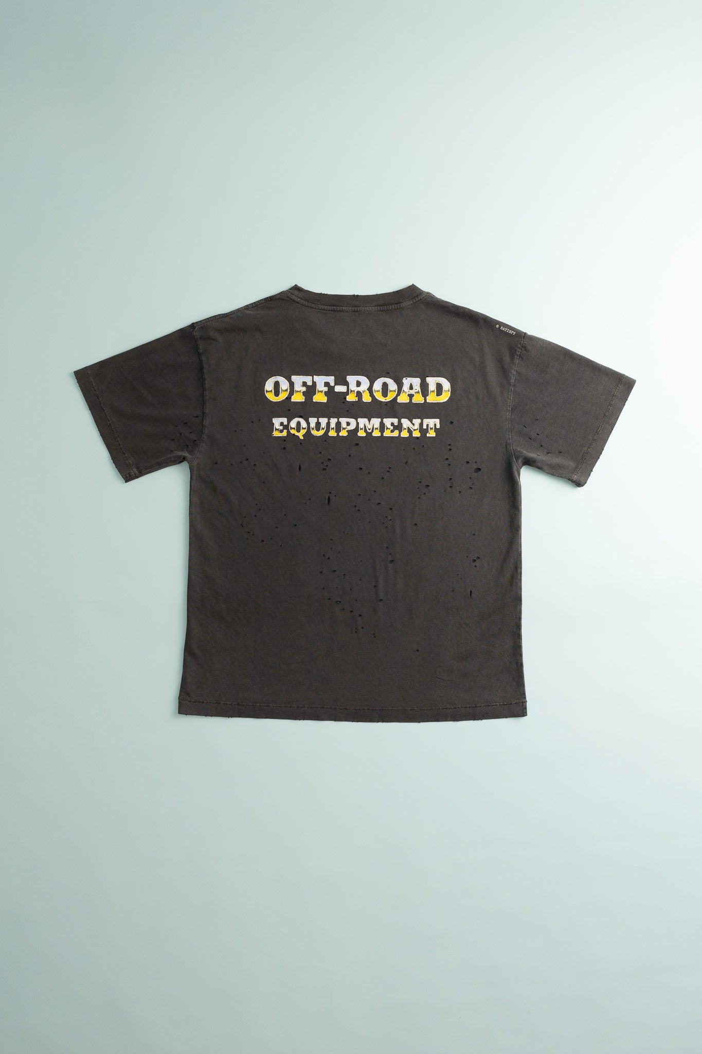 MothTech T-Shirt in aged black featuring off-road equipment print on the back, designed for ventilation and comfort.