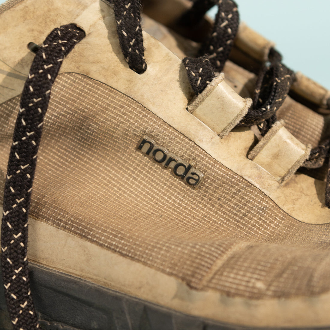 Close-up of norda shoes showcasing the unique texture, emphasizing the phrase 'The proof is in the pudding'.