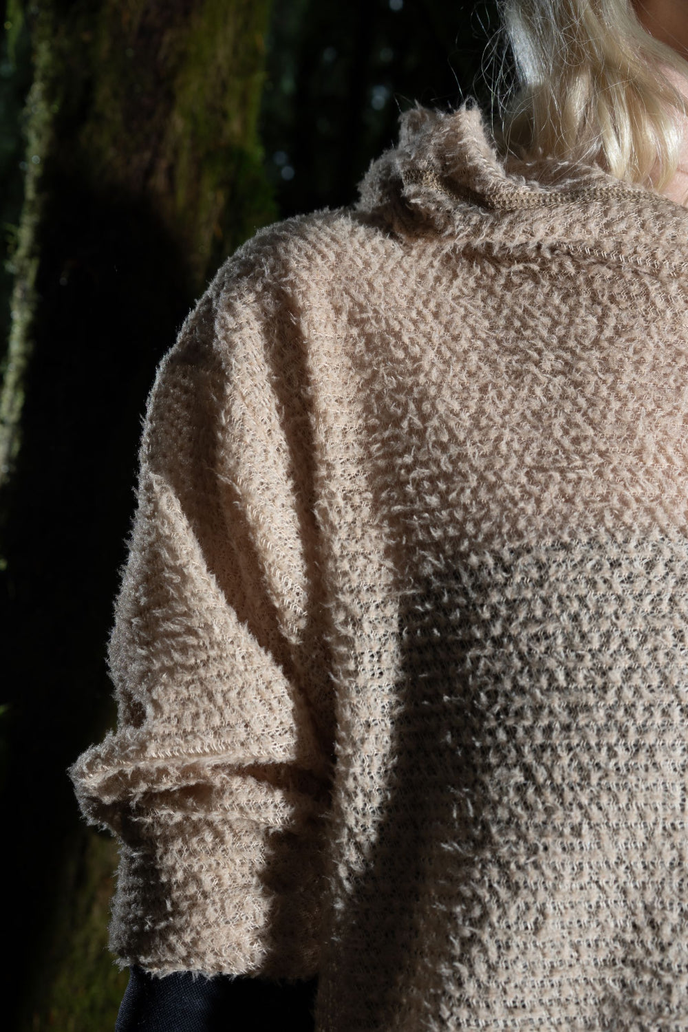 Shag Hoodie v2.0 - Cornstalk showcasing the soft texture and relaxed fit in a natural setting.