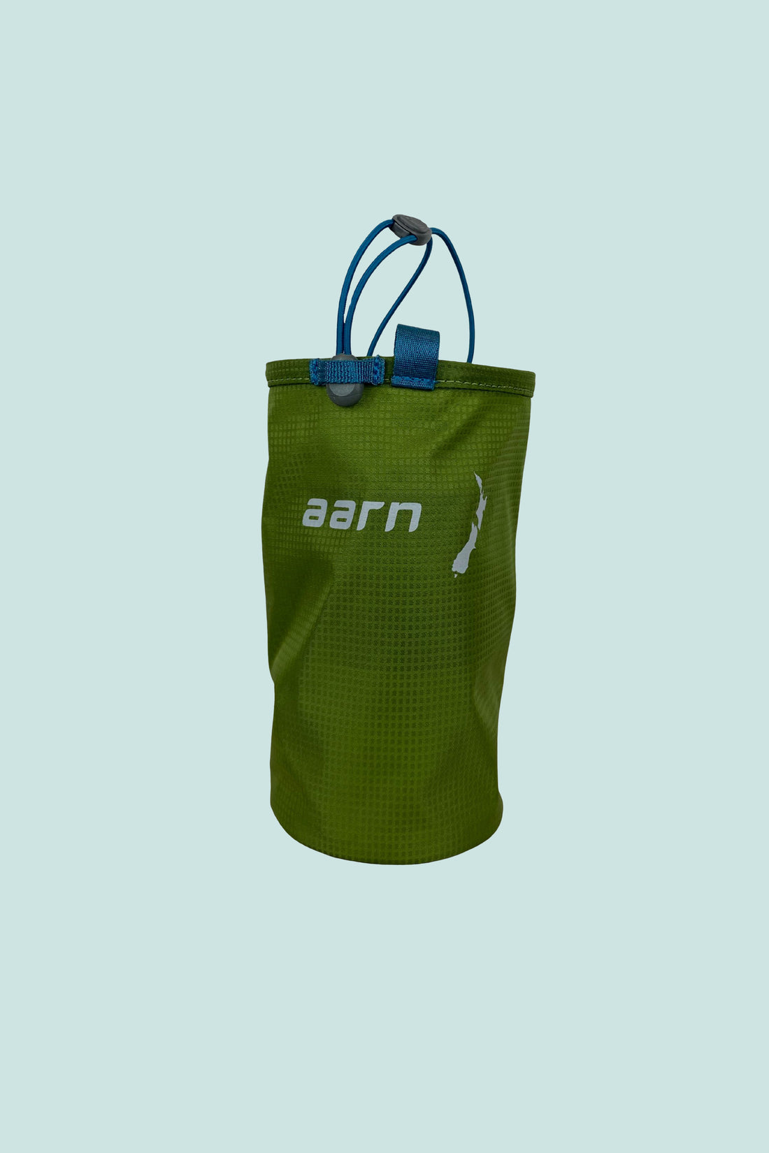 Water Bottle Holder in green featuring a universal fit for backpack shoulder straps.