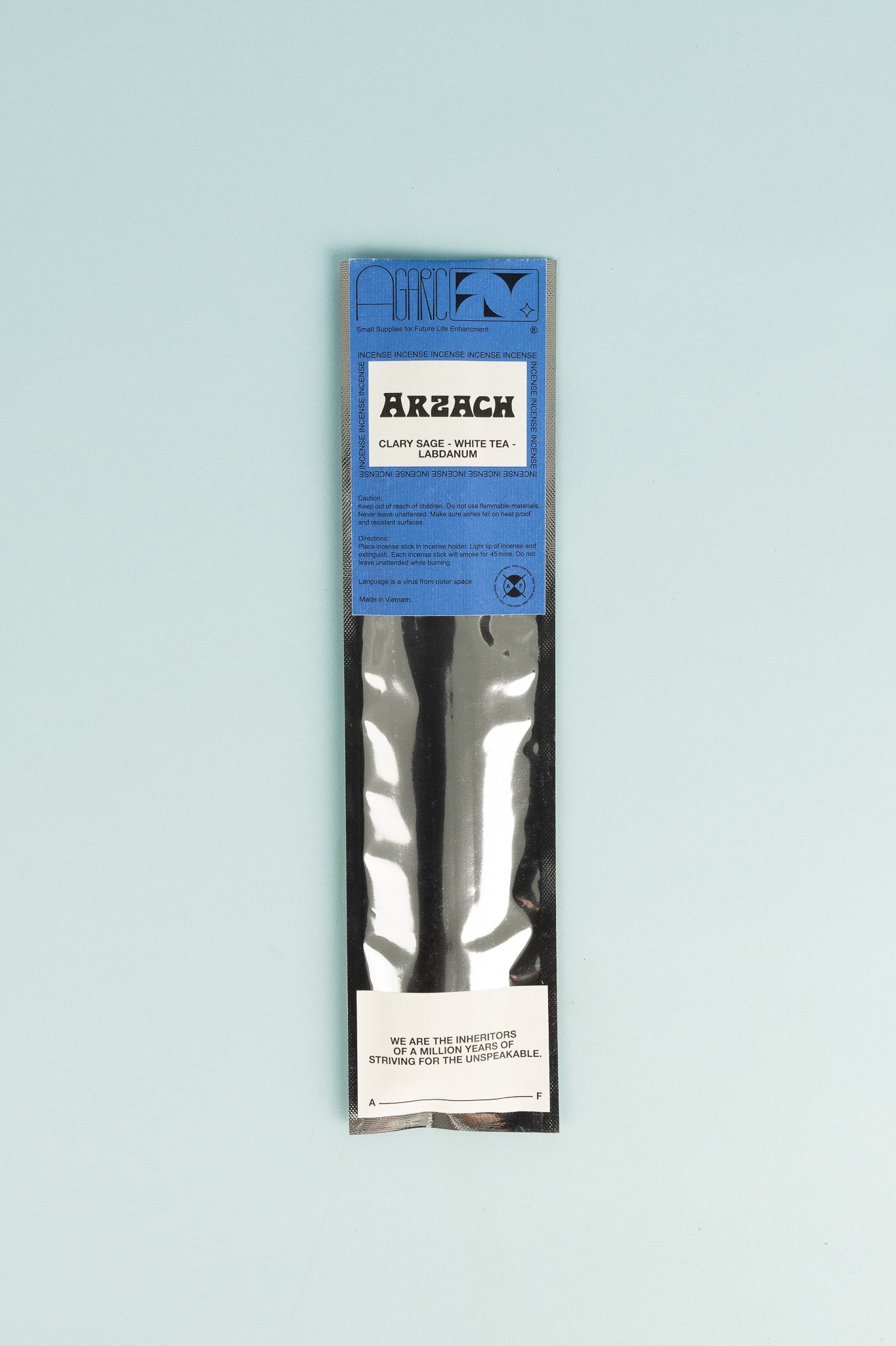 Agaric Fly - Arzach Incense packaging featuring classic label design and information.