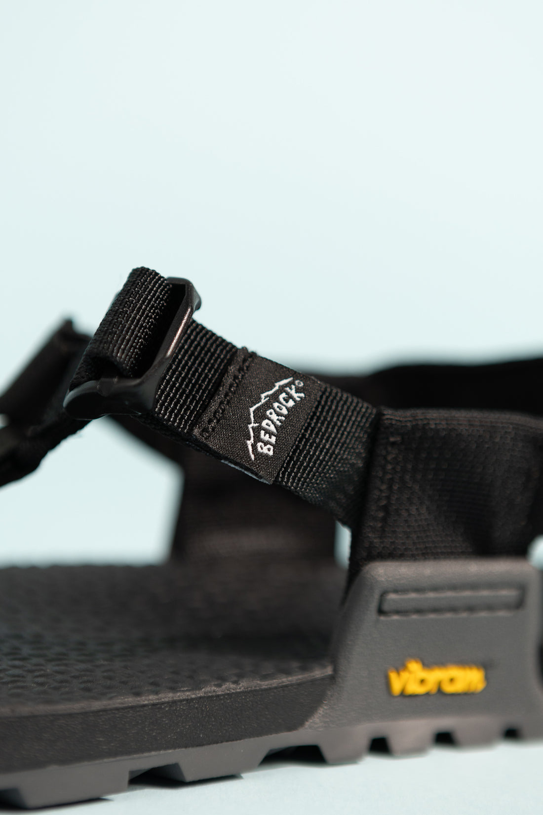 Close-up of Bedrock Sandals Cairn Evo 3D PRO showcasing Vibram rubber sole and adjustable straps.