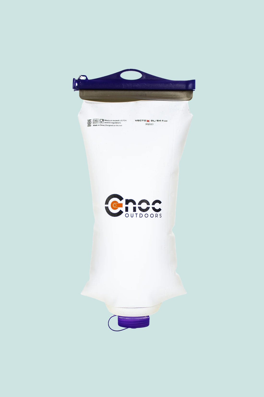 CNOC VectoX 2L Water Bladder 42mm Thread in white with blue handle for outdoor hydration.