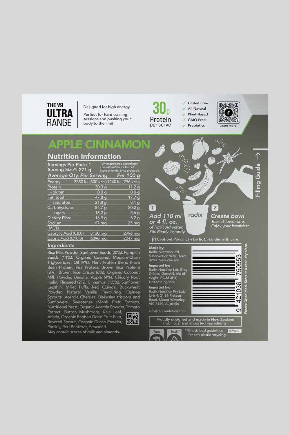 Radix Ultra Breakfasts Apple Cinnamon - 800 Kcal | Coffee Outdoors