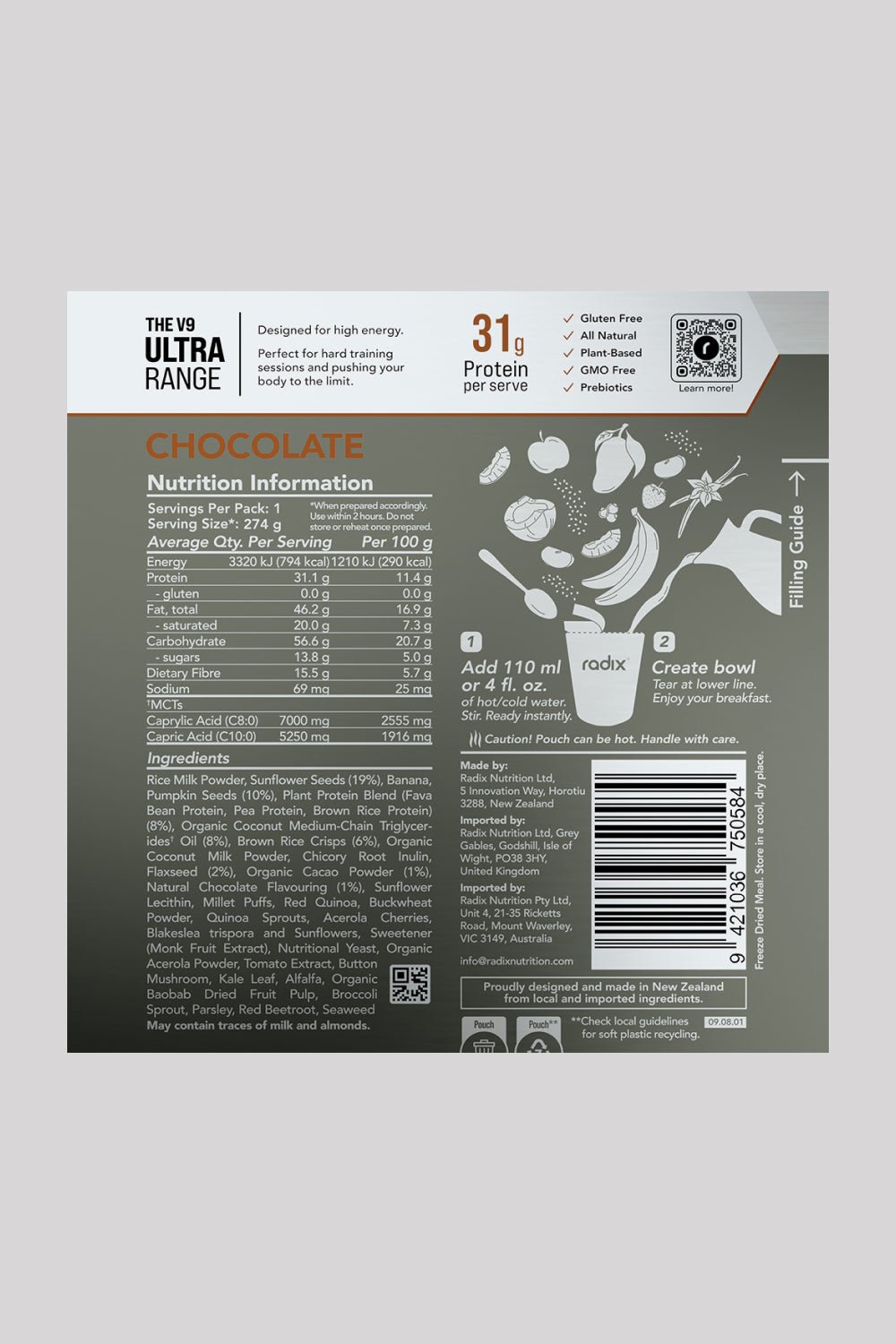 Radix Ultra Breakfasts Chocolate - 800 kcal | Coffee Outdoors