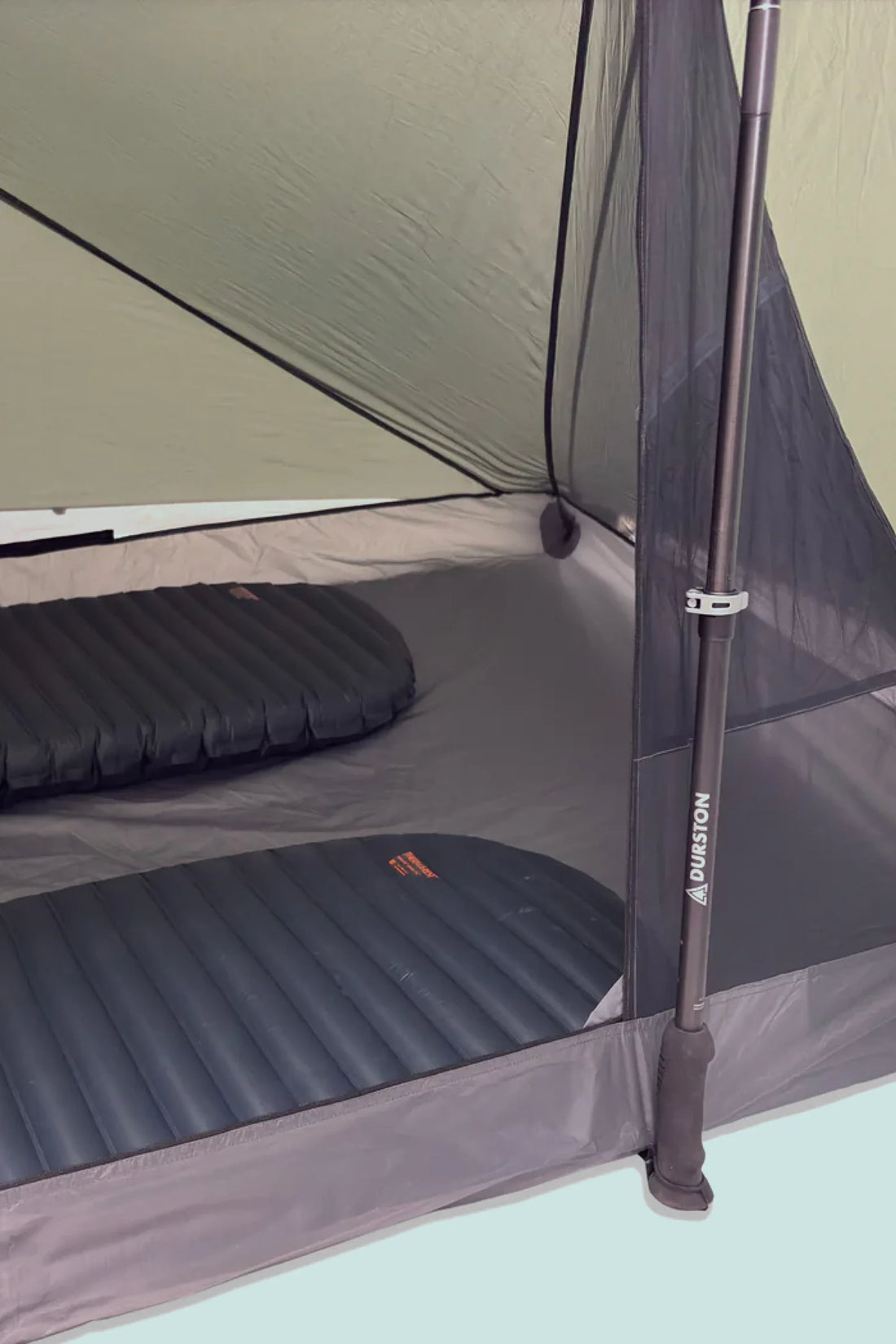 Durston X-Mid 2 Tent interior view with sleeping pads and trekking pole set up.