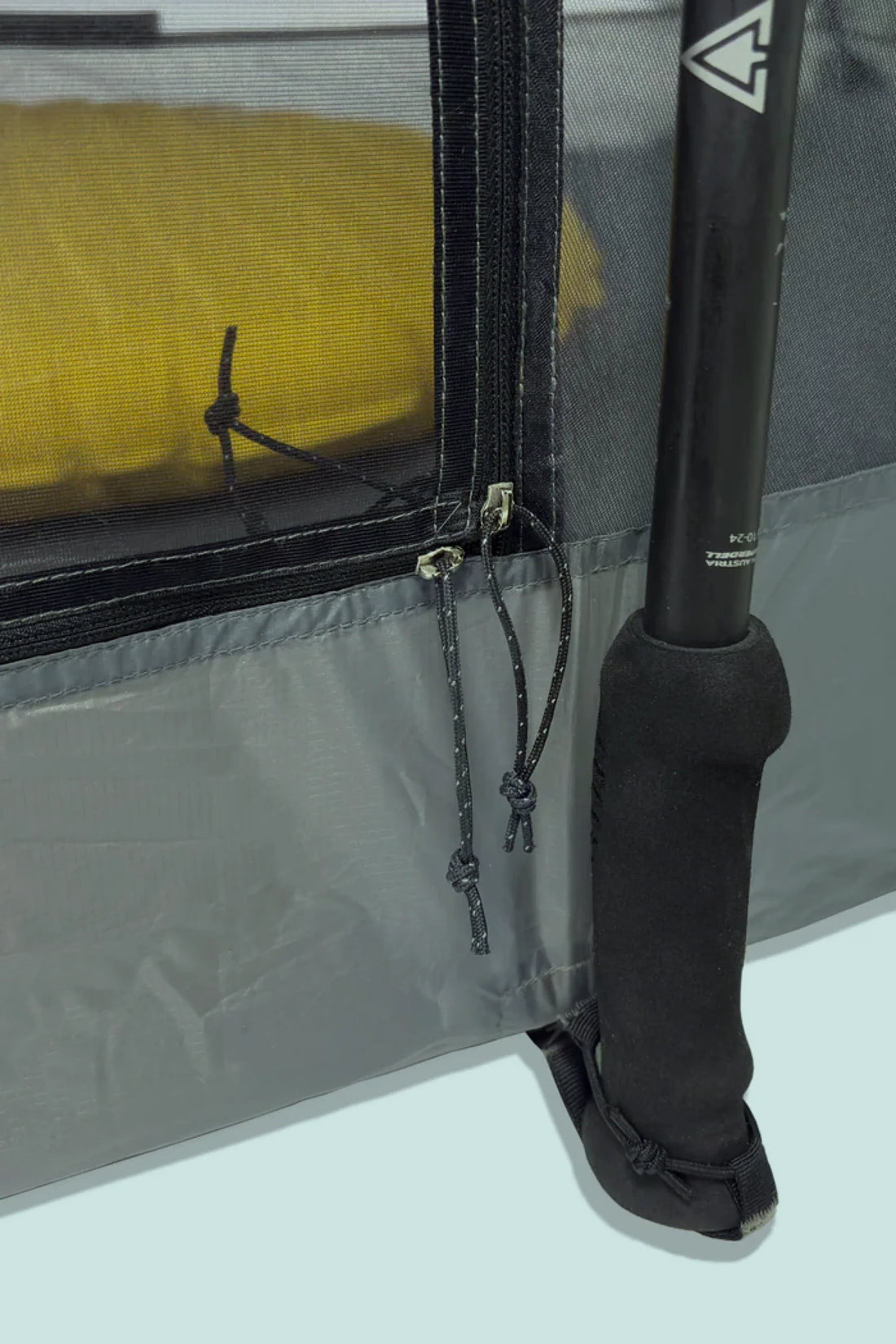 Durston X-Mid 2 Tent interior details with trekking pole and attachment points.