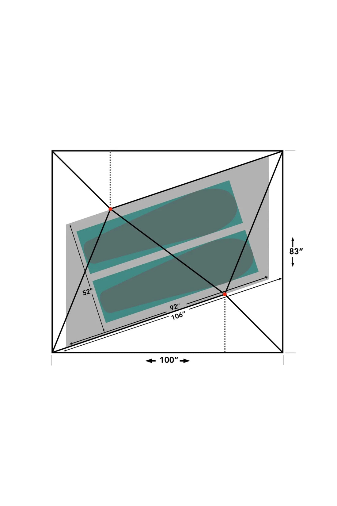 Durston X-Mid 2 Tent dimensions showing a geometric layout with measurements.