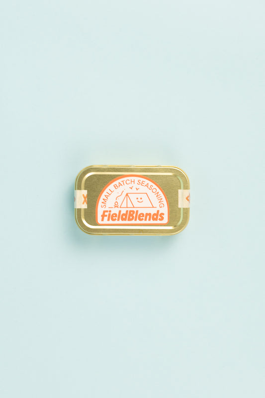 Field Blends Maple Chilli Salt - Camping Tin packaging with a gold finish and vintage label design.