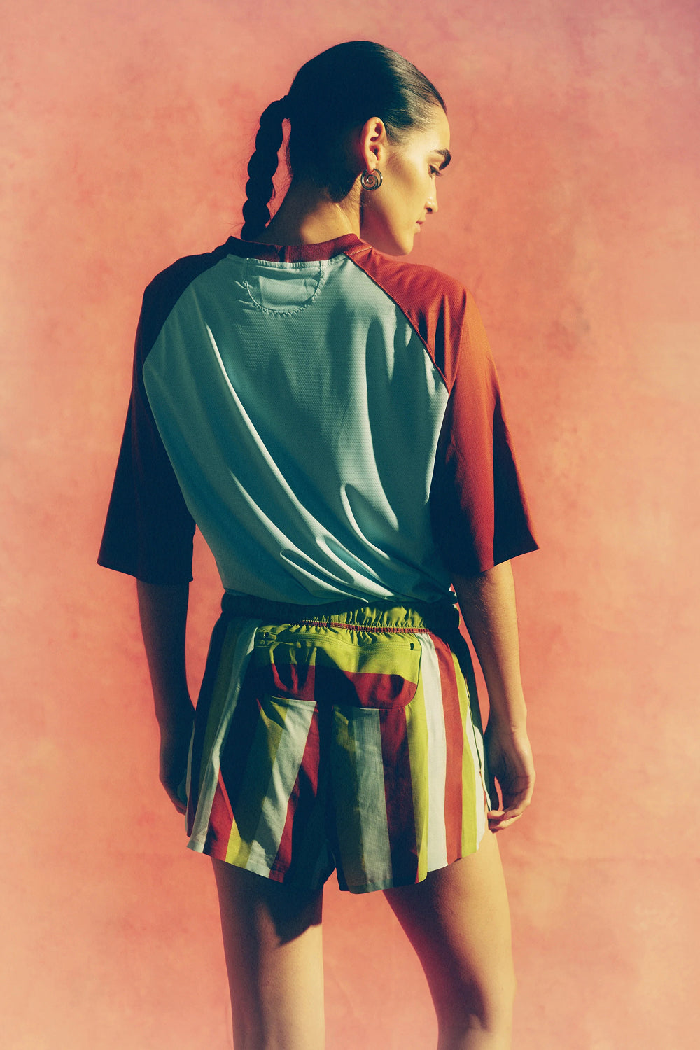 Alex Zono Booty Shorts in Green Stripe, view 4.