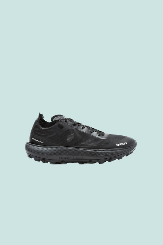 TheROCKER - Jet Black running shoe designed for ultra distance performance in various terrains.