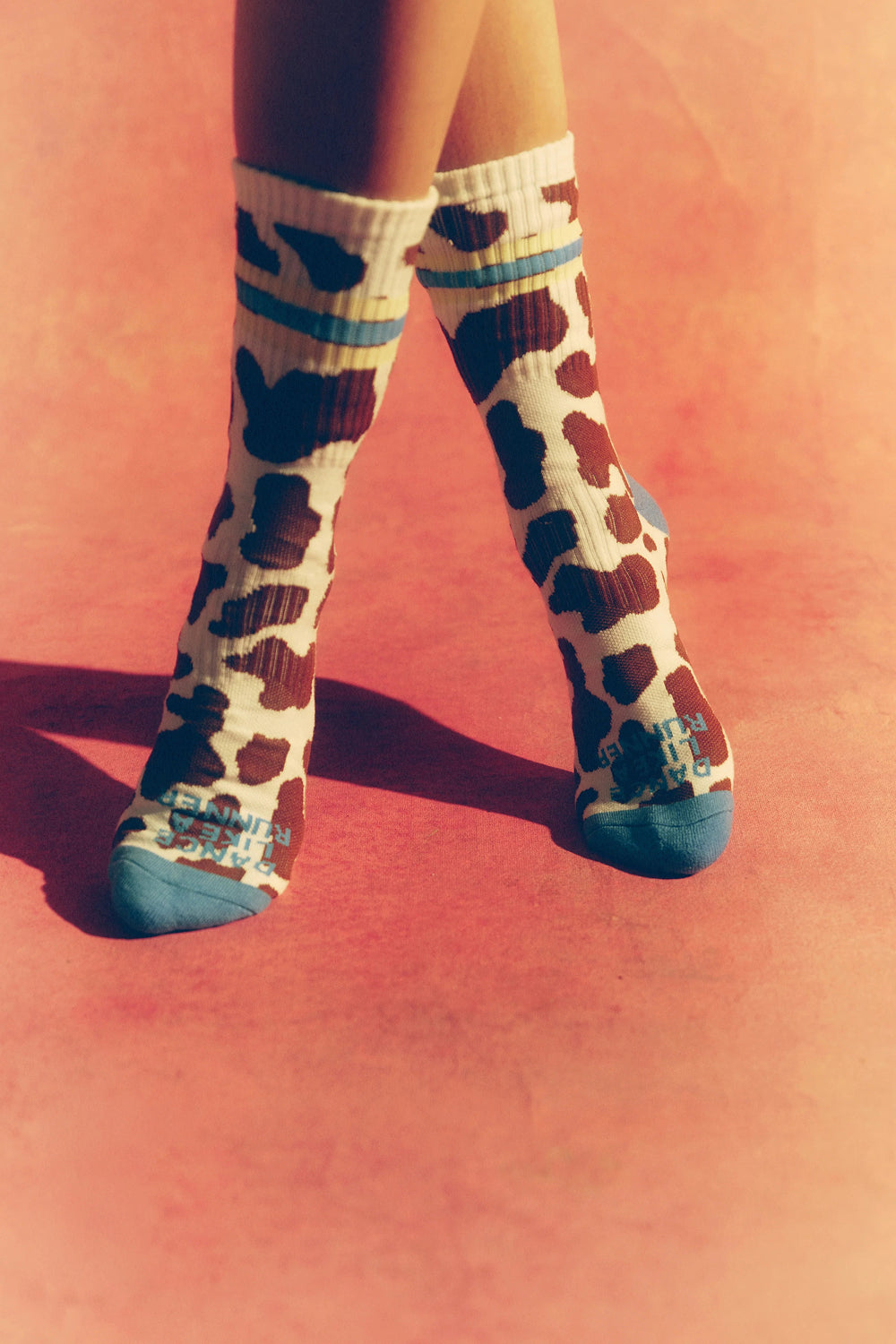 Alex Zono Feet Huggers Socks in Dance Like A Runner Cow Print, view 3.