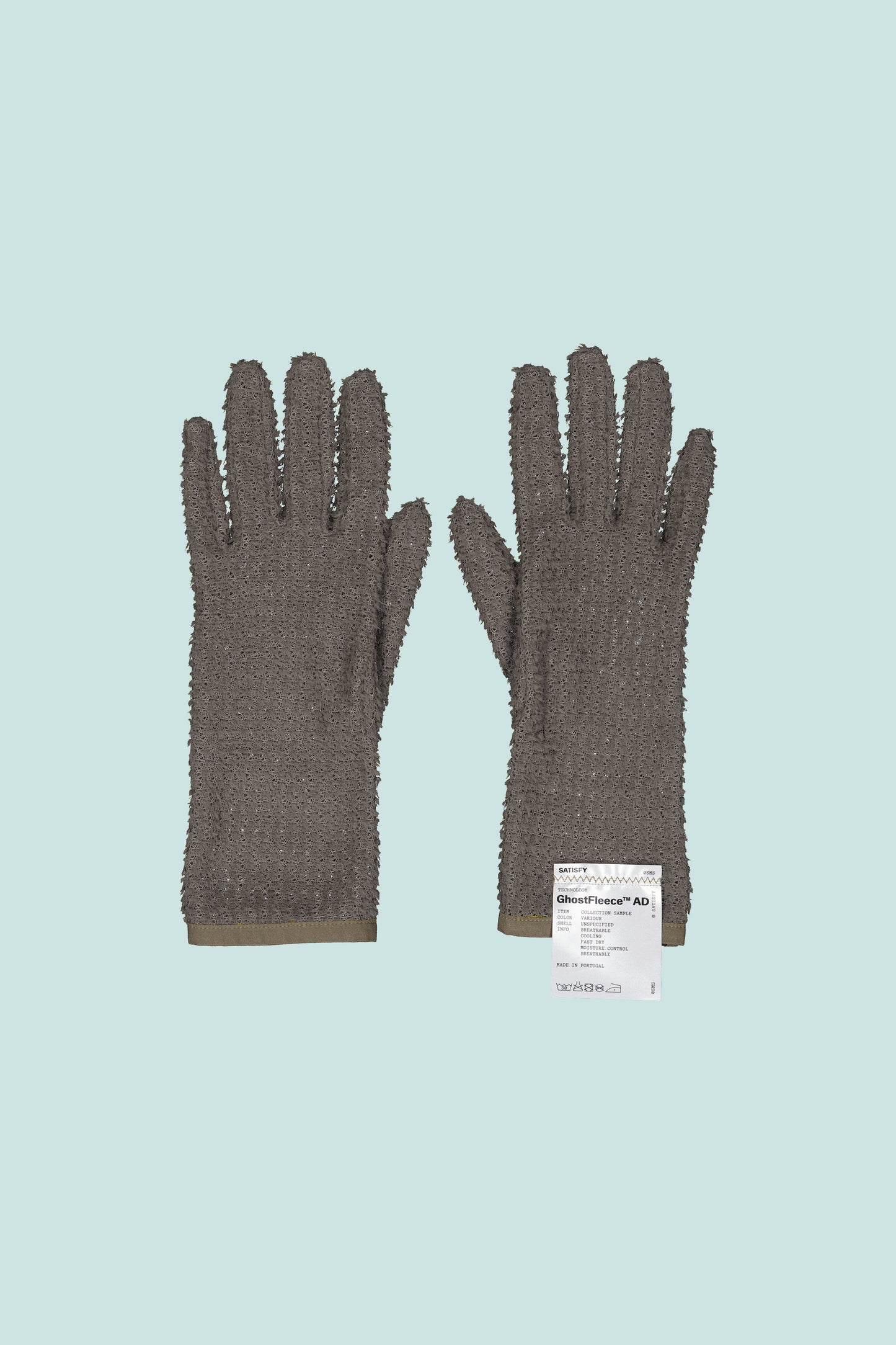 Satisfy FuzzFleece™ AD gloves in Falcon color, featuring textured exterior and warm, breathable Polartec® Alpha® Direct insulation.
