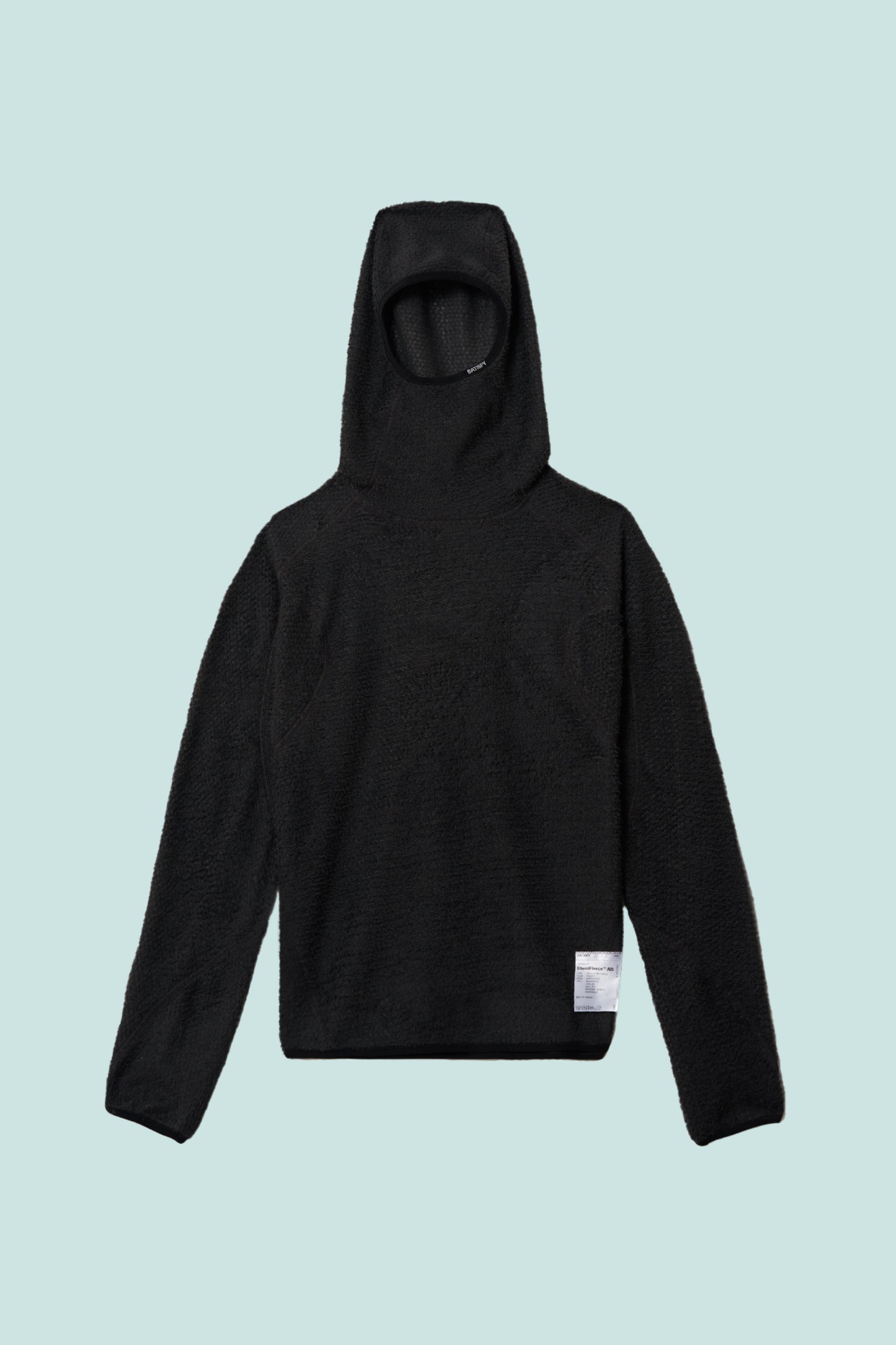 Satisfy FuzzFleece™ AD Light Hoodie - Phantom in black with a hood on a light background.