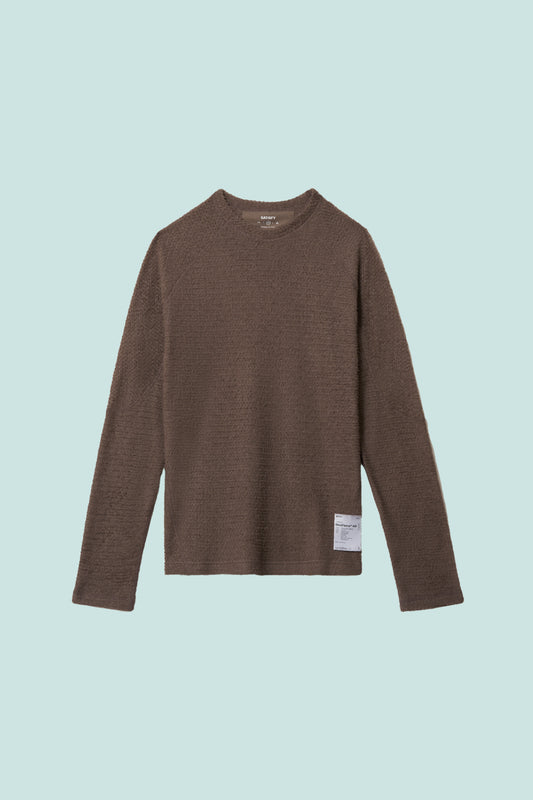 Satisfy FuzzFleece™ AD Long Tee in Falcon color, featuring active Polartec® Alpha® Direct insulation for warmth and breathability.