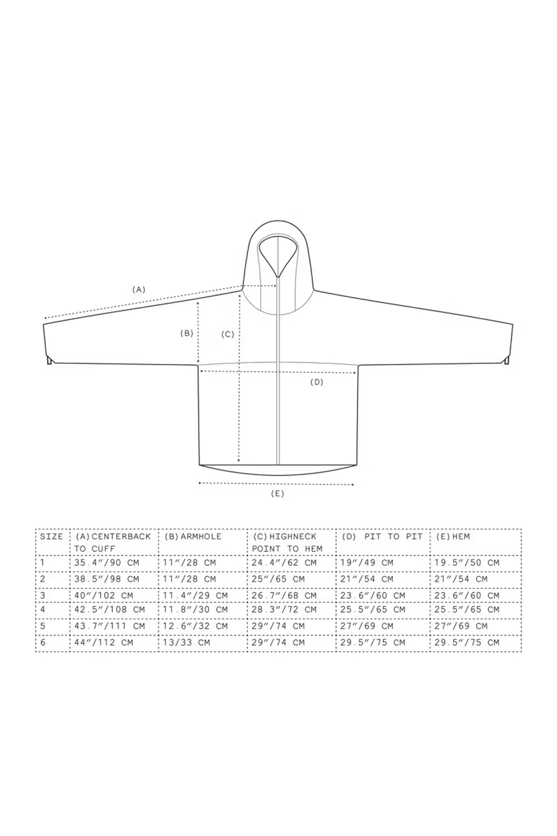 Technical size chart for the Gnuhr Breaker Wind shirt v1.5 - Pavement, illustrating dimensions.