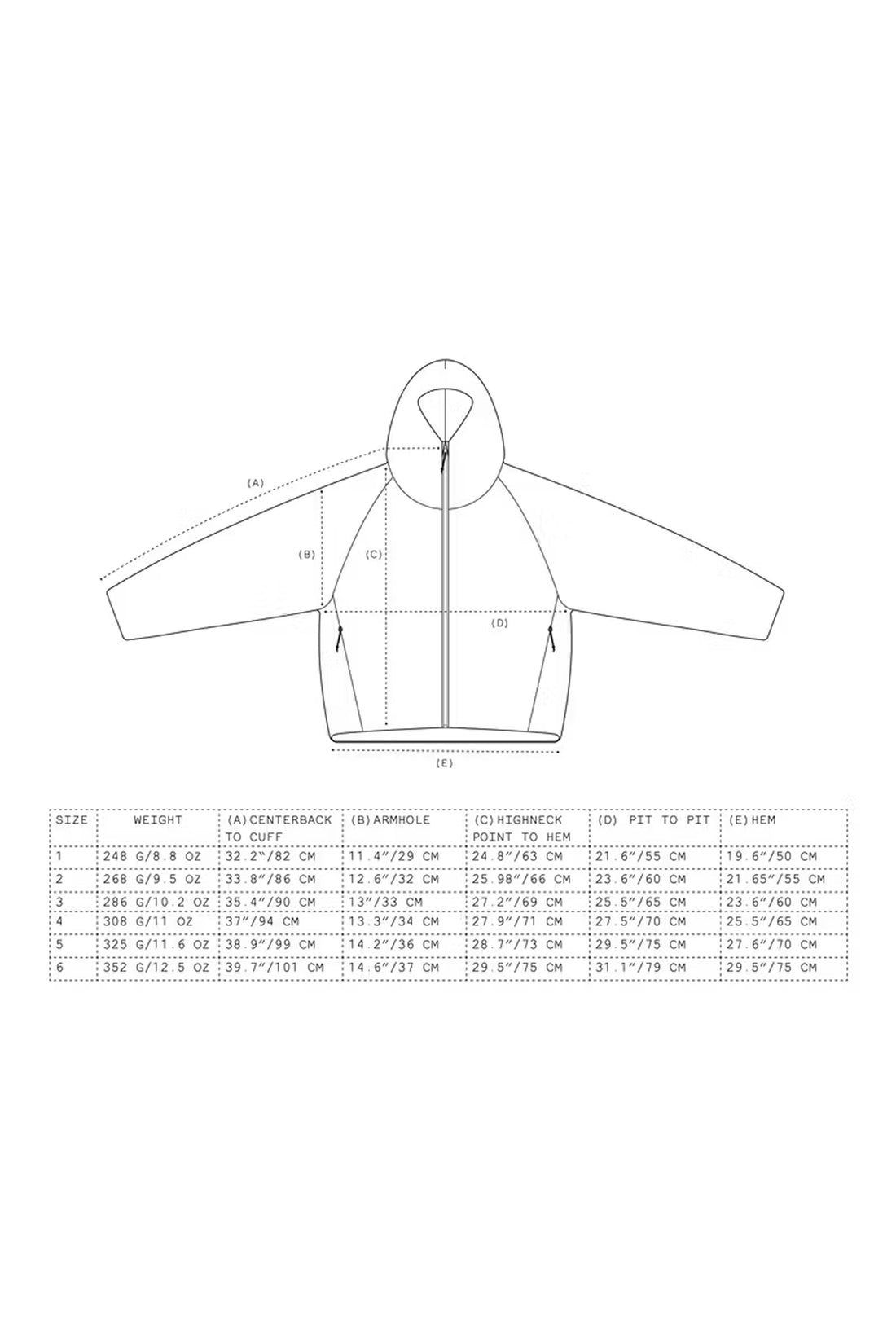 Technical specifications and size chart for Heatwave Puffer Jacket v1.5 in Major Brown.