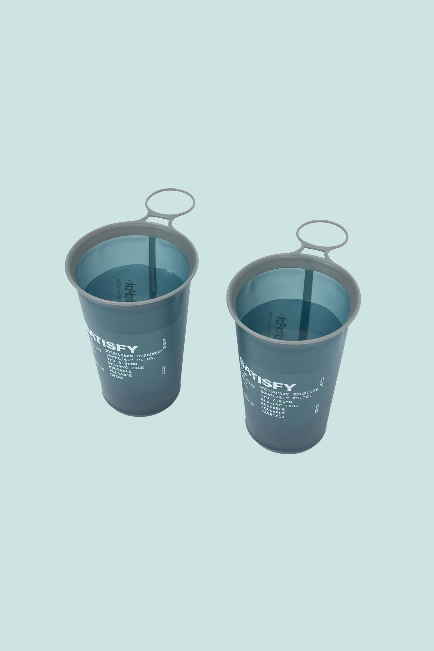 Satisfy HydraPak® SpeedCup™ 2-Pack in Dark Slate color, lightweight and collapsible hydration solution.