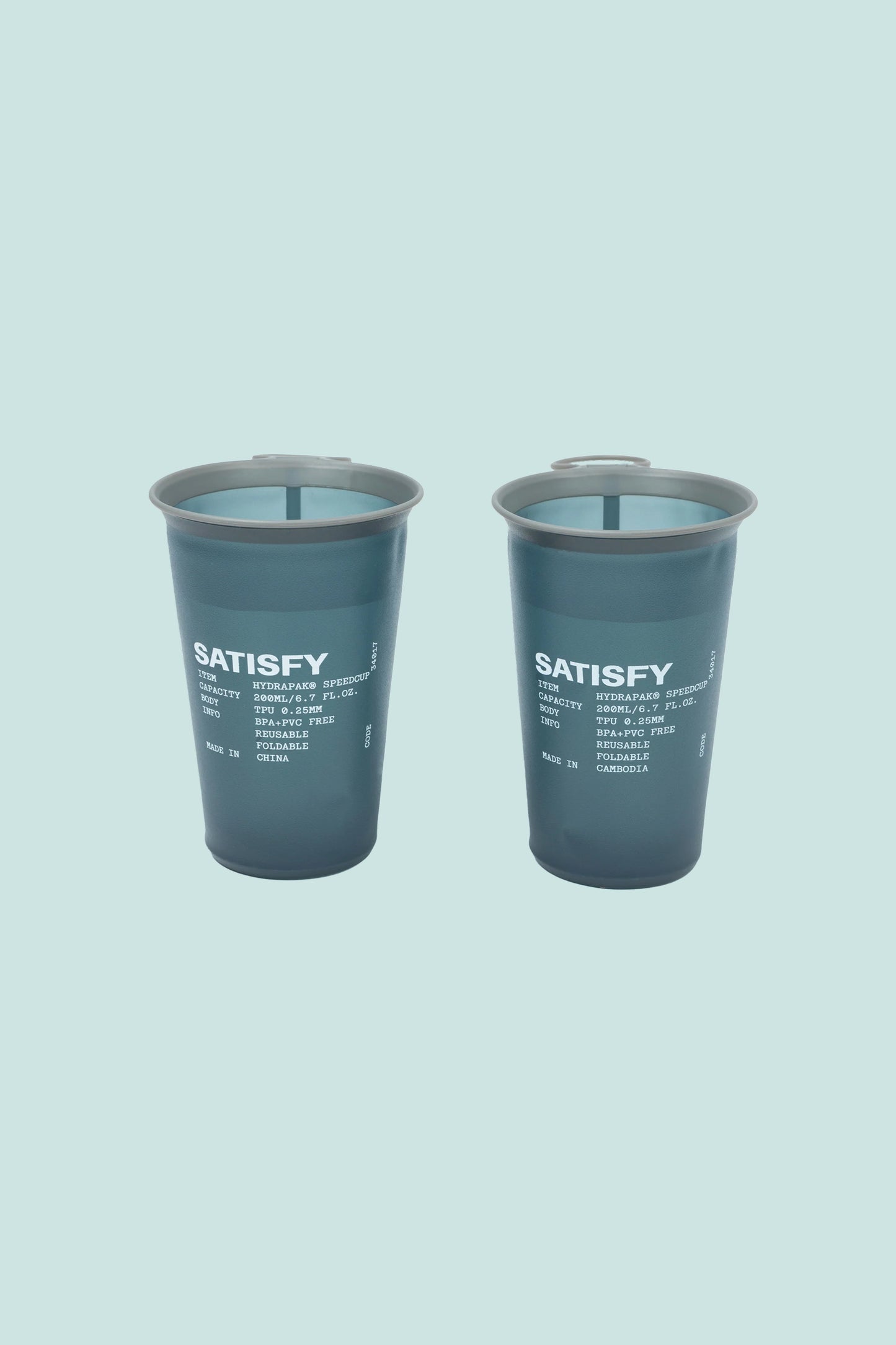 Satisfy HydraPak® SpeedCup™ 2-Pack in Dark Slate, lightweight, collapsible hydration solution for outdoor activities.