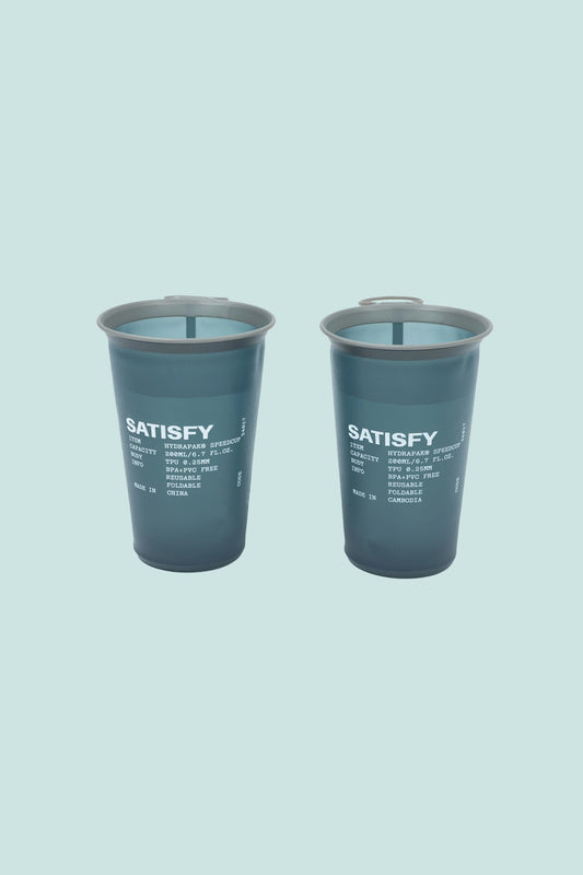 Satisfy HydraPak® SpeedCup™ 2-Pack in Dark Slate, lightweight, collapsible hydration solution for outdoor activities.