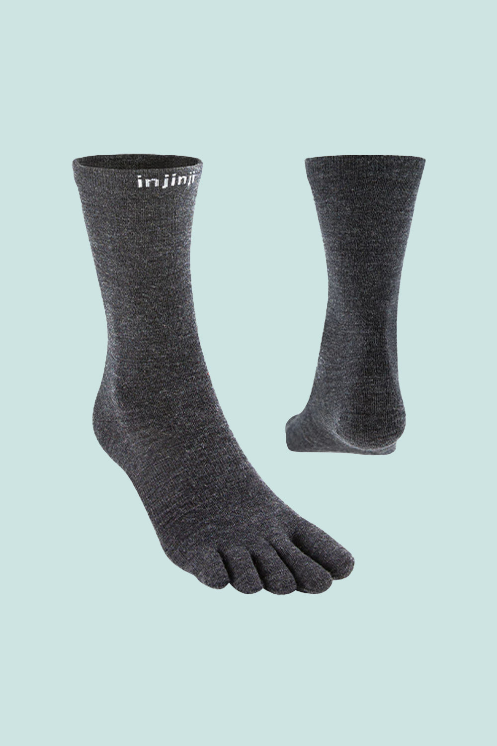 Injinji Wool Liner Toe Socks in slate color, designed for comfort and blister prevention during outdoor activities.