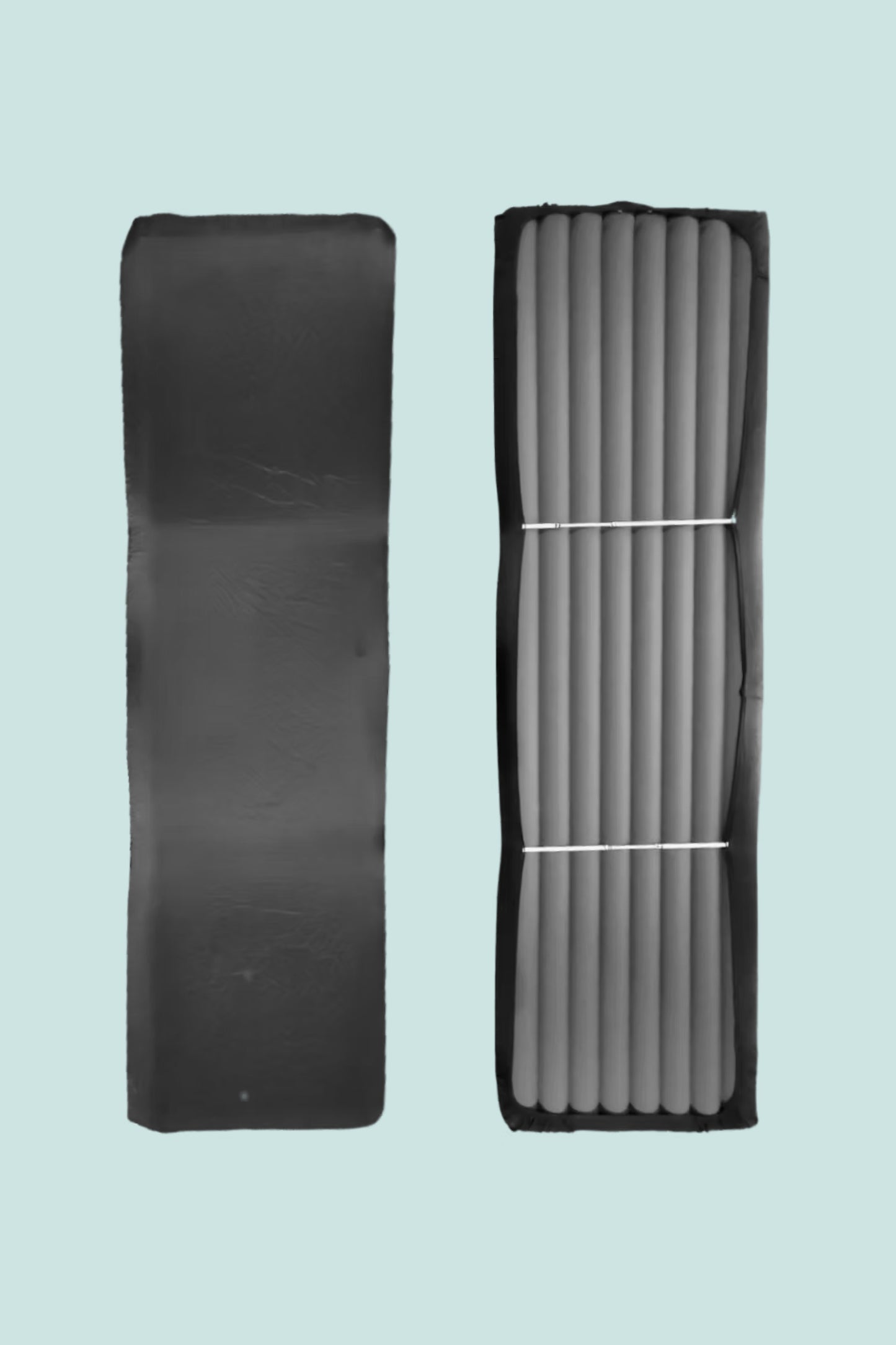 Kiwi Ultralight Sleeping Pad Fitted Sheet displayed flat and rolled up for camping and outdoor adventures.