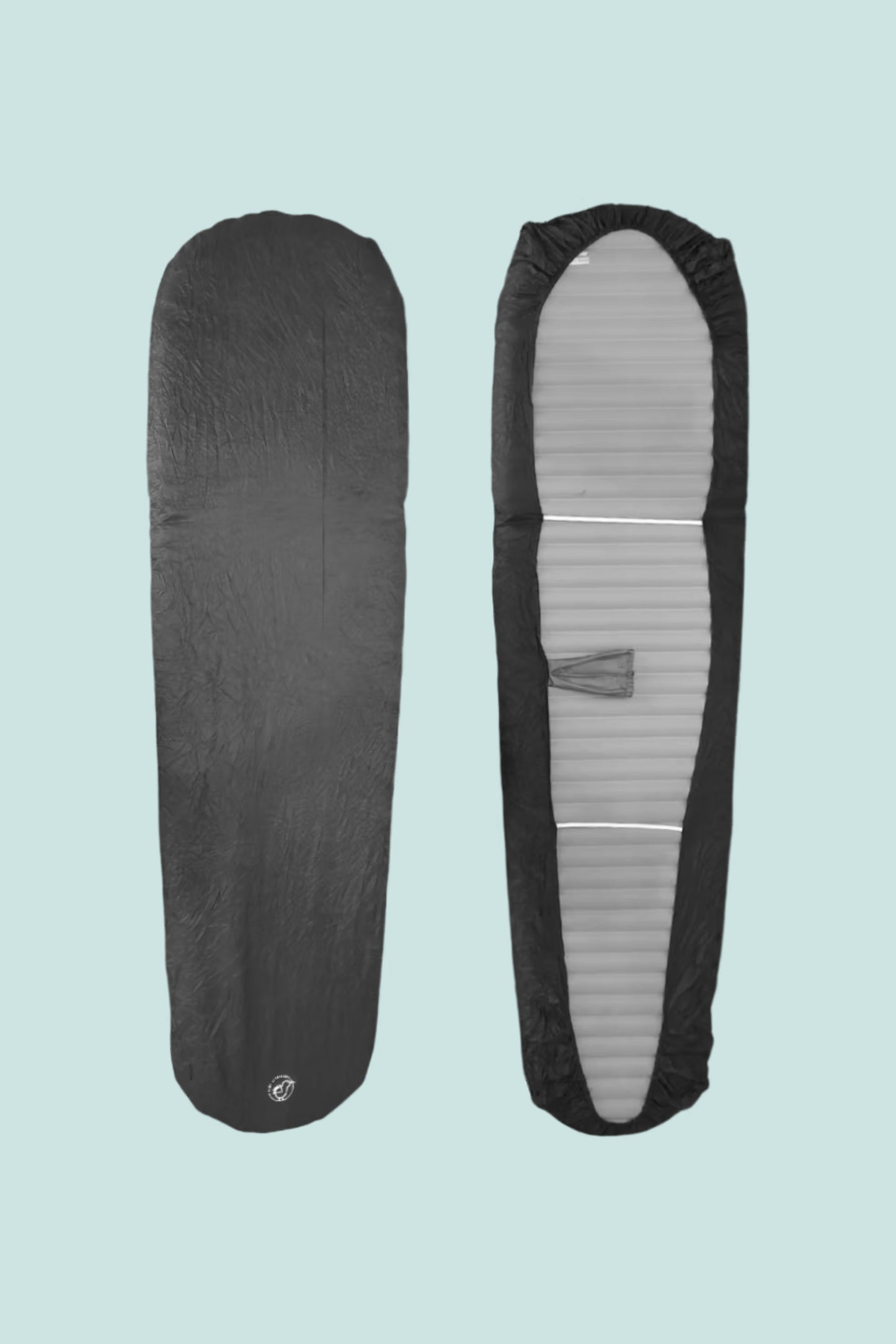 Kiwi Ultralight Sleeping Pad Fitted Sheet on inflatable mat, showcasing soft, rip-resistant fabric design.