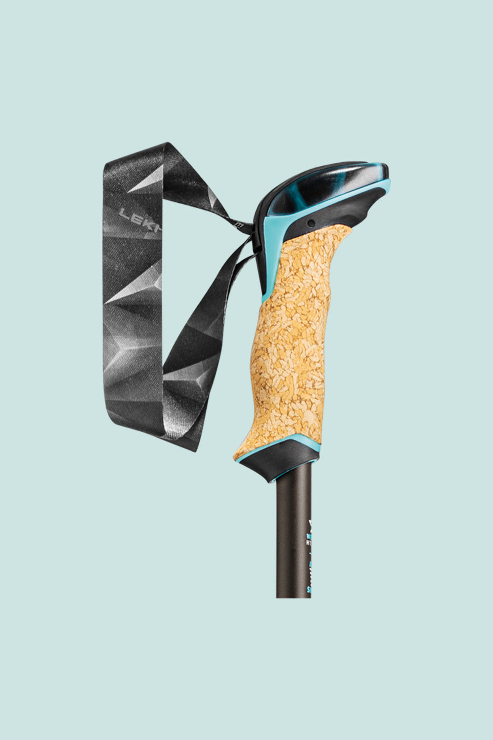 Leki Cressida AS trekking pole grip with anti-shock strap and cork handle for enhanced comfort in outdoor adventures.