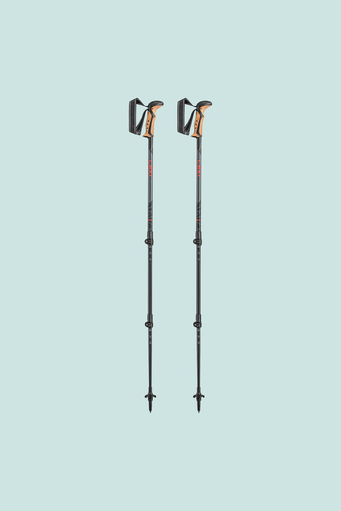 Leki Khumbu Poles: lightweight aluminum trekking poles with adjustable telescopic style for easy storage.