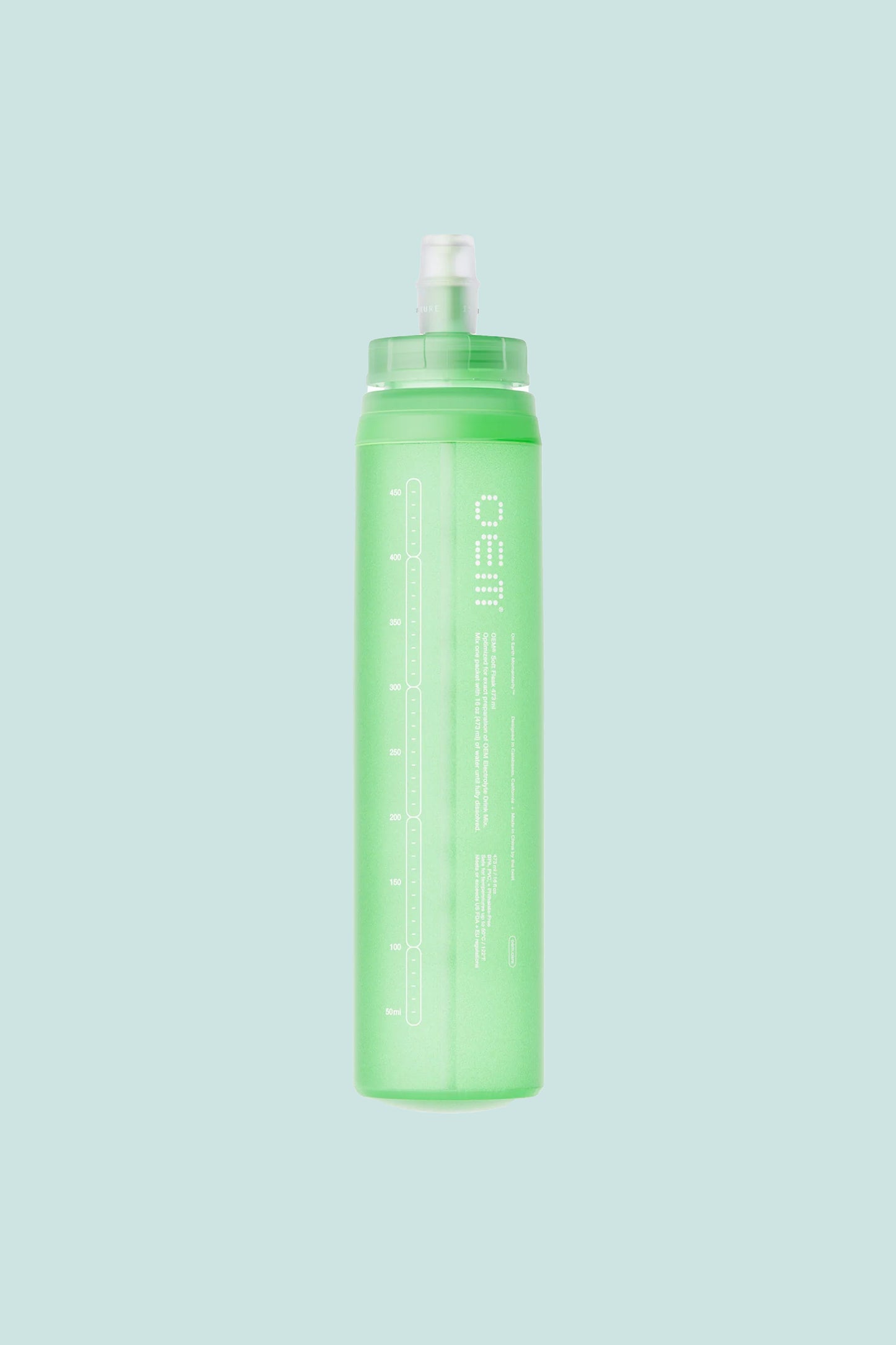 OEM Soft Flask 473ml in green, lightweight and portable hydration solution for high-intensity exercise.