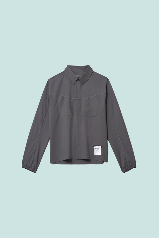 Satisfy PeaceShell™ River Shirt in Lava Smoke color, lightweight, 4-way stretch fabric, ideal for outdoor activities.