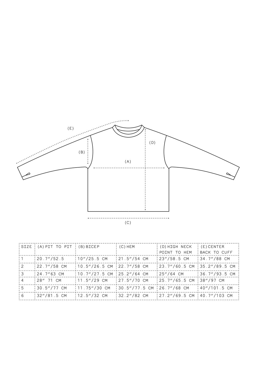 Shag Sweater v2.0 size guide