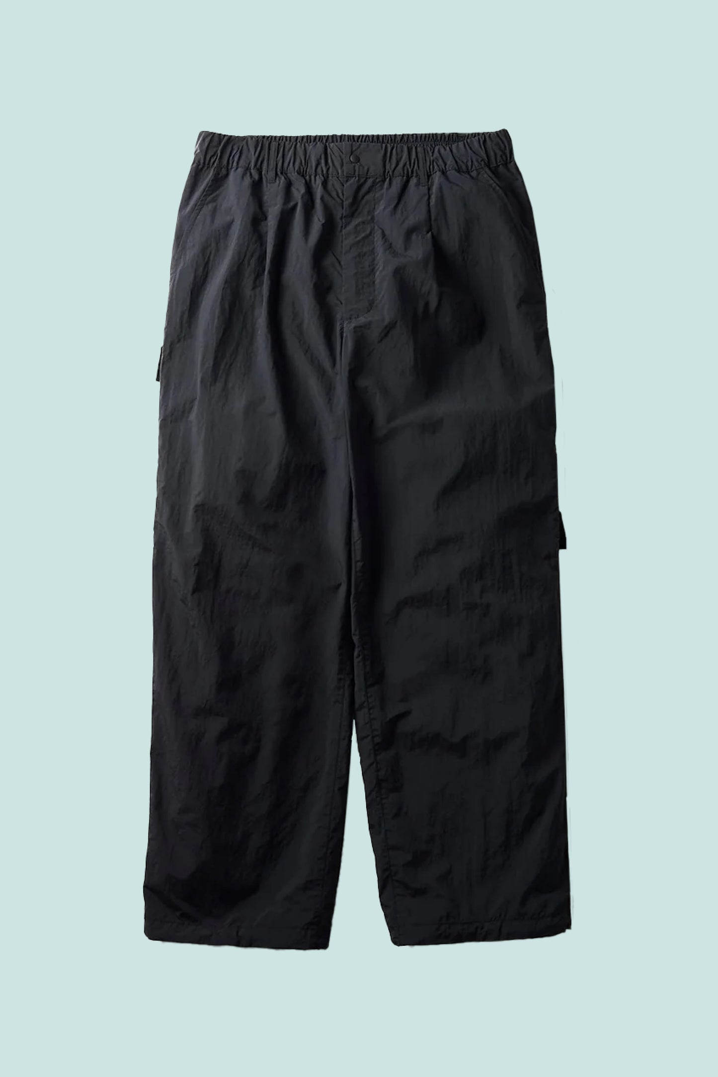 Snow Peak Nylon Tussah Utility Pants in black, lightweight, water-repellent, durable design with elastic waistband.