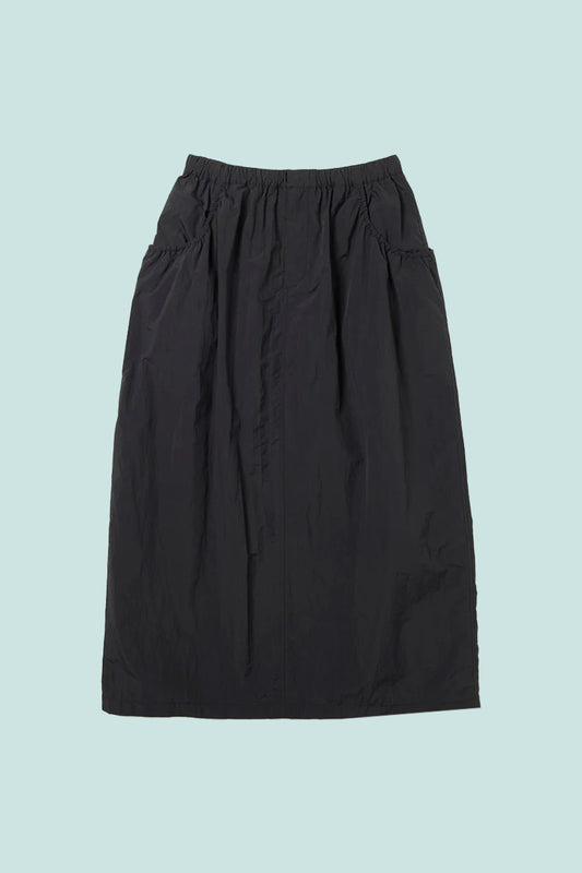 Snow Peak Nylon Tussah Utility Skirt in black, designed for versatility and outdoor comfort.