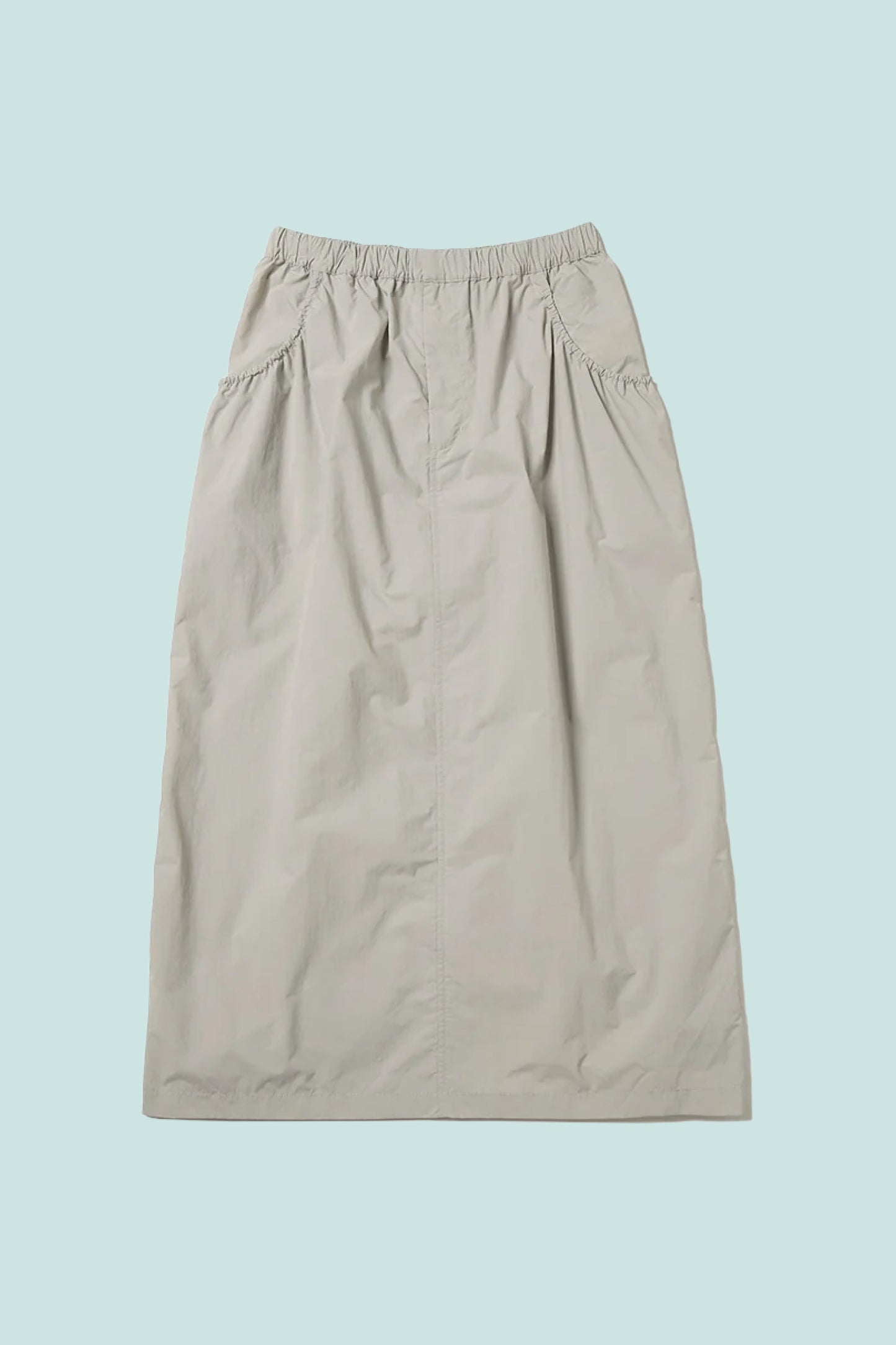 Snow Peak Nylon Tussah Utility Skirt in Light Grey, versatile and water repellent for outdoor and urban activities.