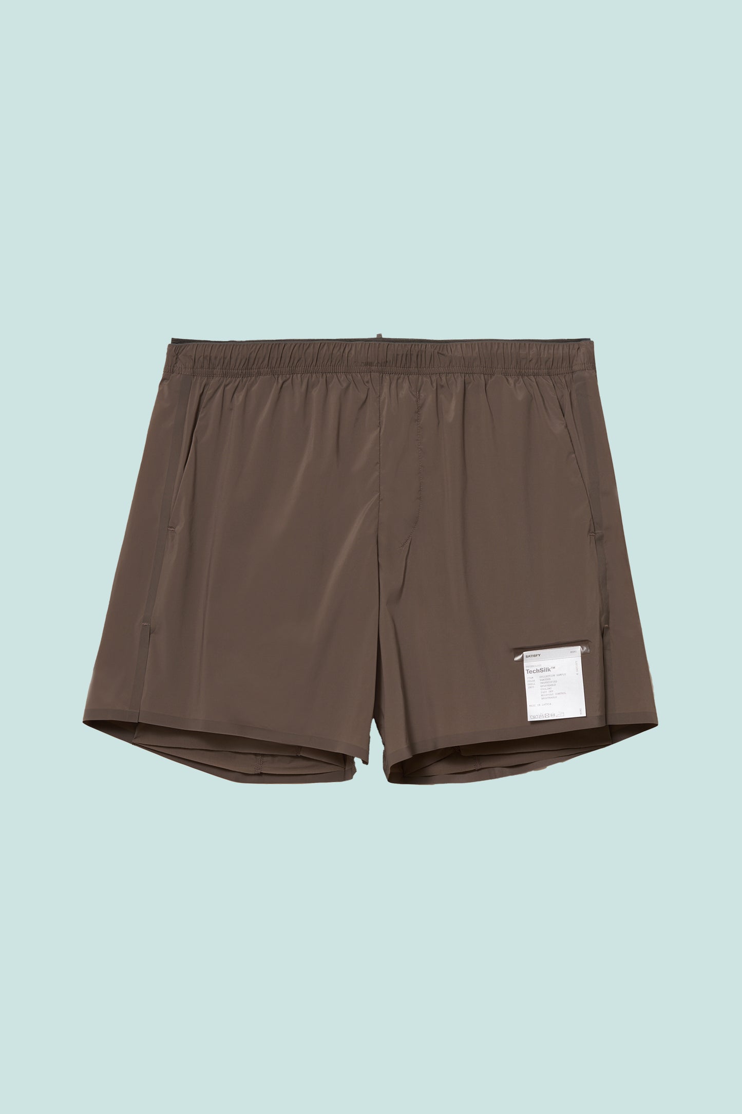 Satisfy TechSilk™ 5" Shorts - Falcon in brown, showcasing lightweight, quick-dry fabric for optimal performance.
