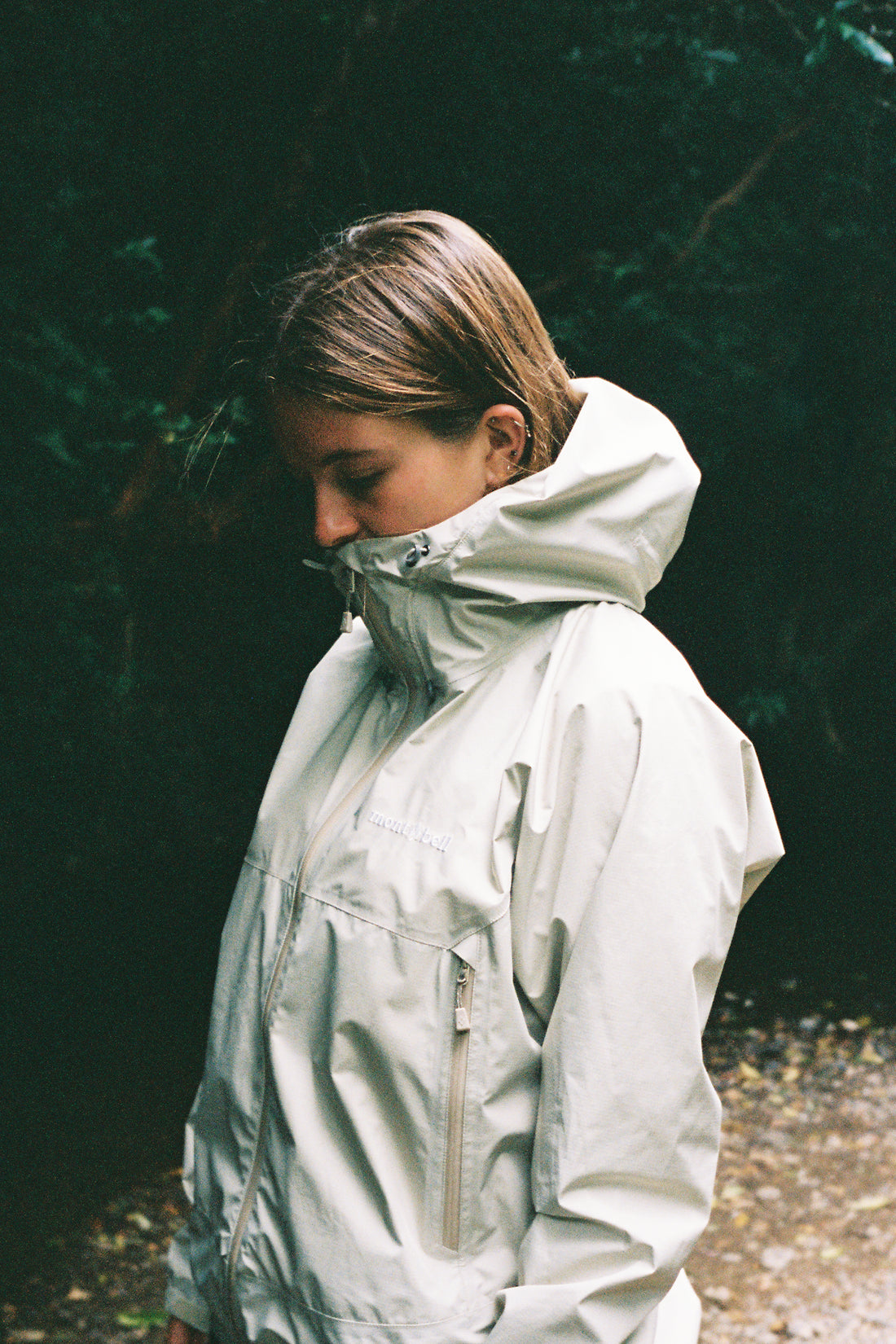 Montbell US Women's Rain Trekker jacket in ivory, designed for outdoor activities, showcasing high performance and affordability.