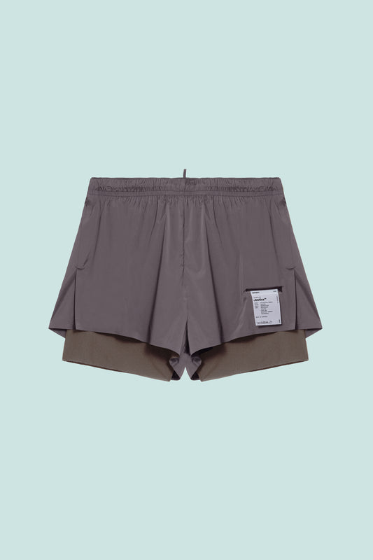 Satisfy Womens TechSilk™ 3" Shorts in Shark, featuring a lightweight shell and 3" liner for ultimate comfort on runs.